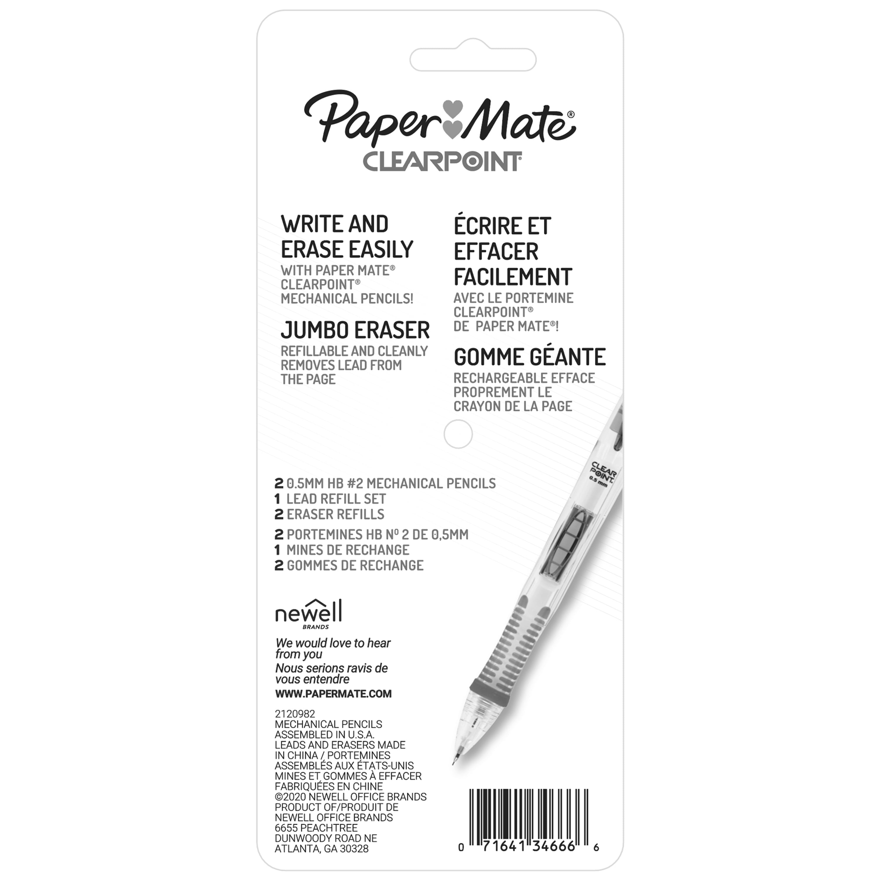 Paper Mate Clearpoint Mechanical Pencils Starter Set, HB #2 Lead, 0.5mm, 2 Count