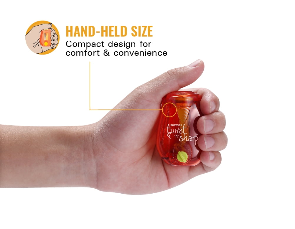 Bostitch Twist-n-Sharp 1-Hole Handheld Manual Pencil Sharpeners, Assorted Colors, 3 Pack