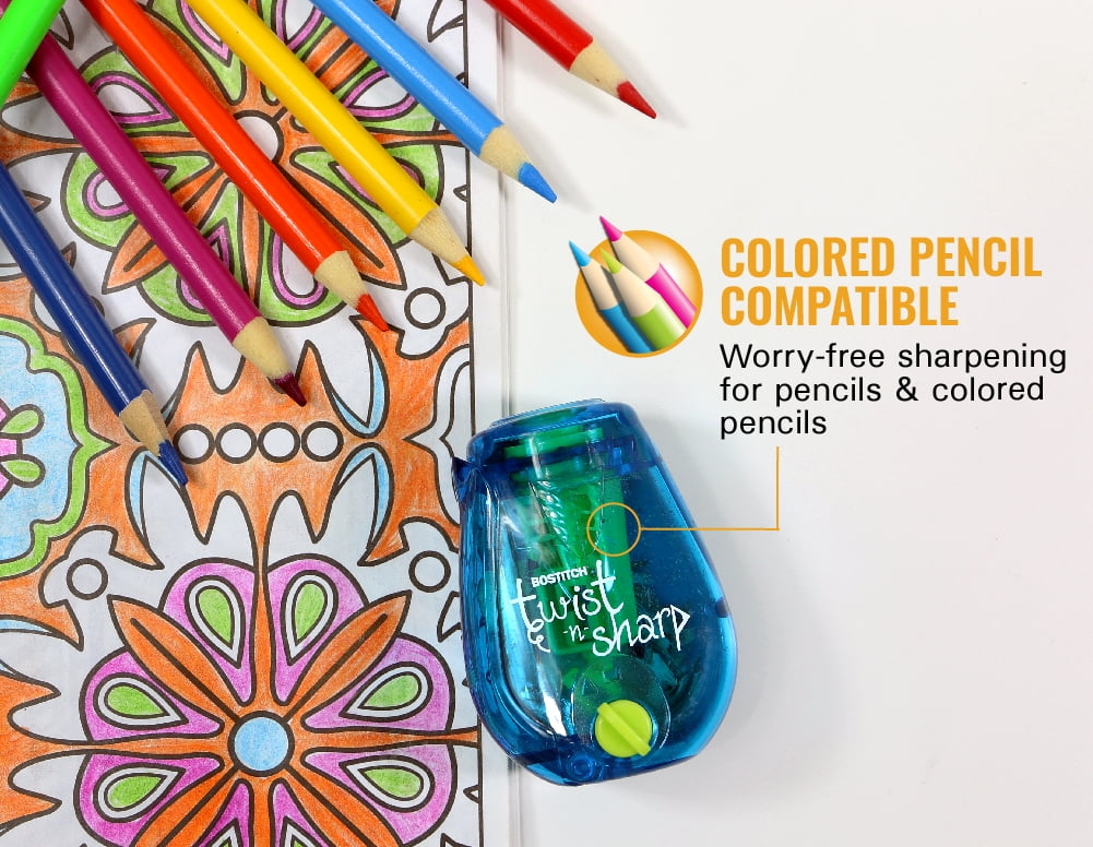 Bostitch Twist-n-Sharp 1-Hole Handheld Manual Pencil Sharpeners, Assorted Colors, 3 Pack