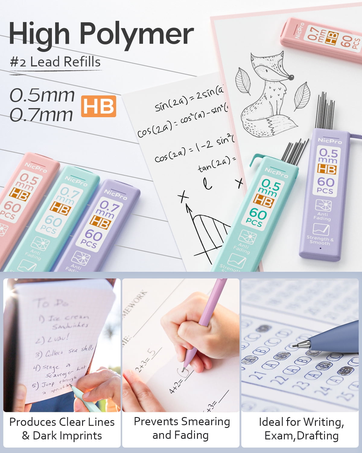 Nicpro Erase Click Mechanical Pencils, 0.5mm and 0.7 mm, 6 Count