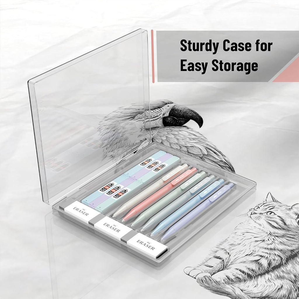 Mr. Pen- Pastel Mechanical Pencil Set with Lead Refills & Erasers, 6 Pack, 2 Sizes, 0.5 & 0.7mm, Aesthetic Mechanical Pencils Set