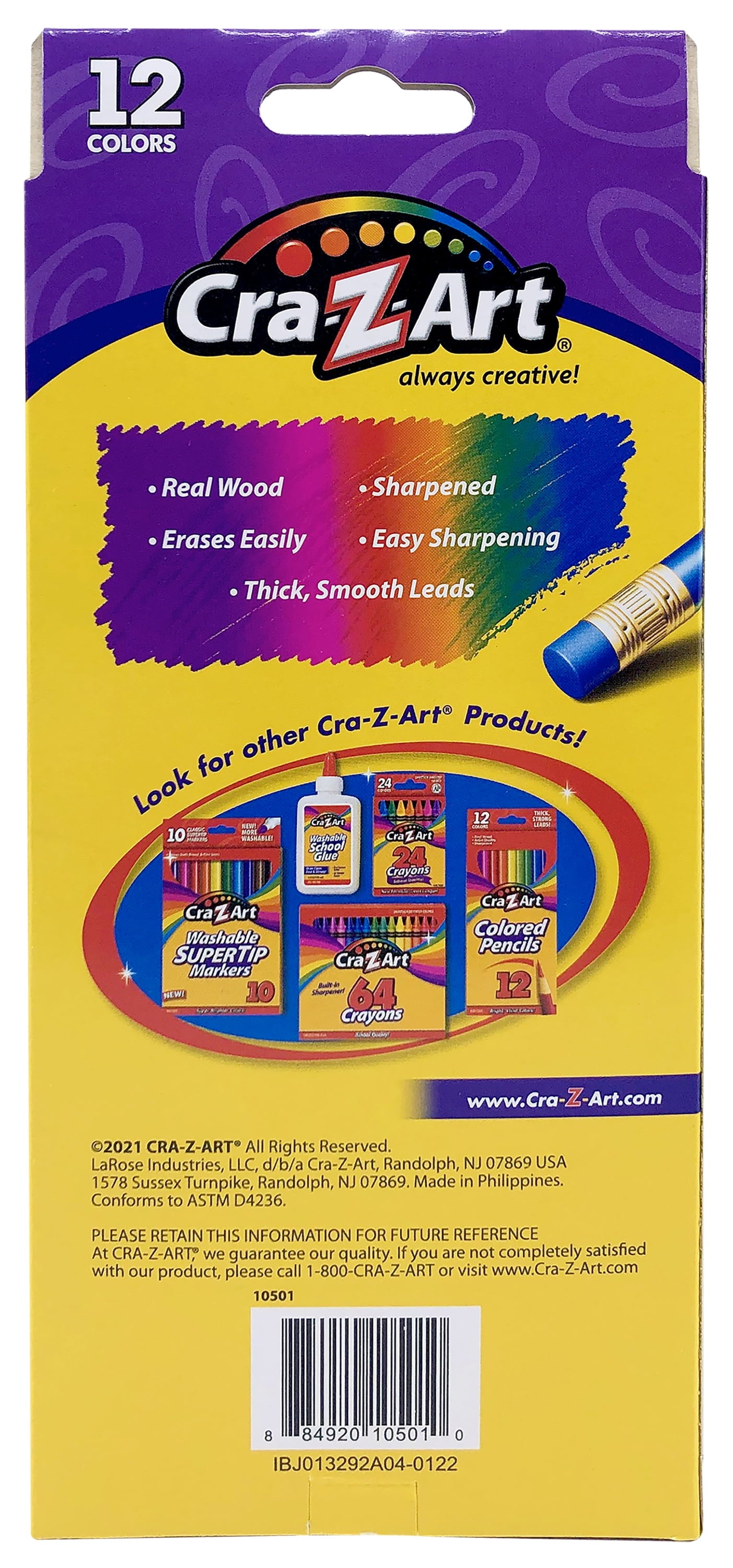 Cra-Z-Art Erasable Colored Pencils 12 Pack, Beginner Child to Adult, School Supplies