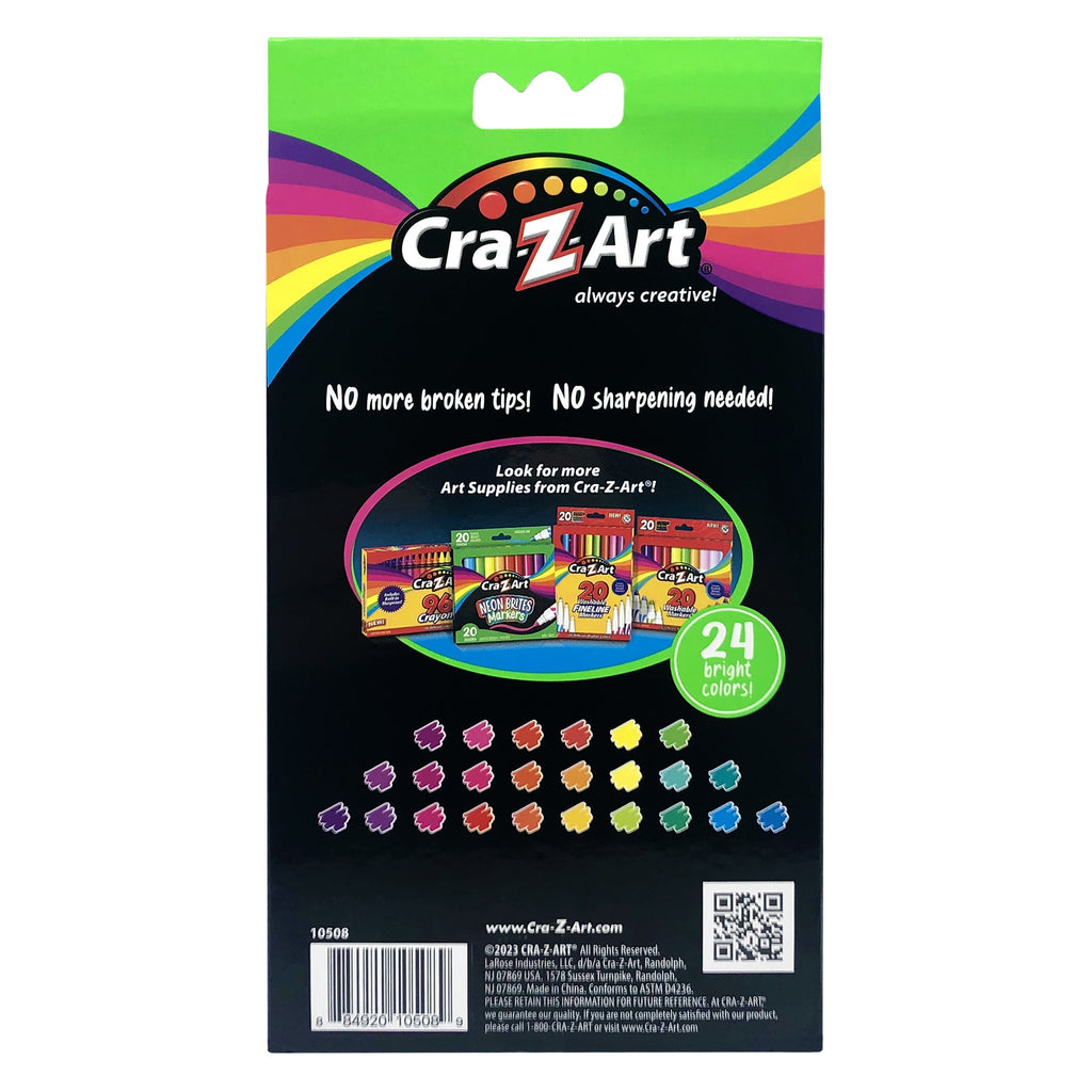 Cra-Z-Art Neon Twist up Colored Pencils, 24 Count Multicolor, Beginner, Child to Adult