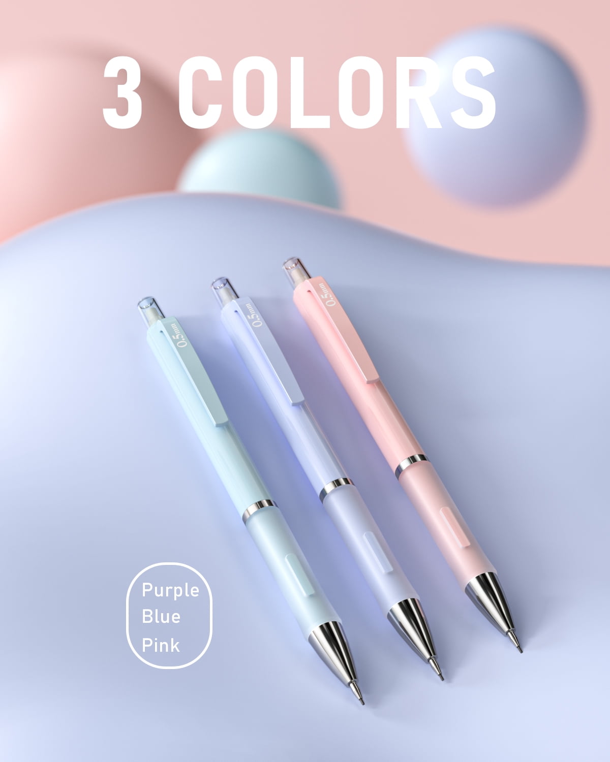 Nicpro 3PCS Pastel Mechanical Pencil Set, 0.5mm Mechanical Pencils with 6 Tube HB Lead 0.5mm, 3 Eraser and 9 Eraser Refill & Case