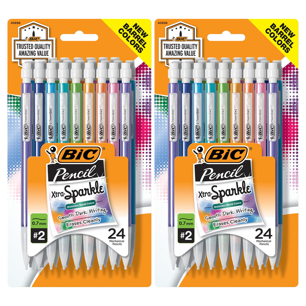 (2 pack) BIC Xtra Sparkle Mechanical Pencil, 0.7 mm, 24 Count