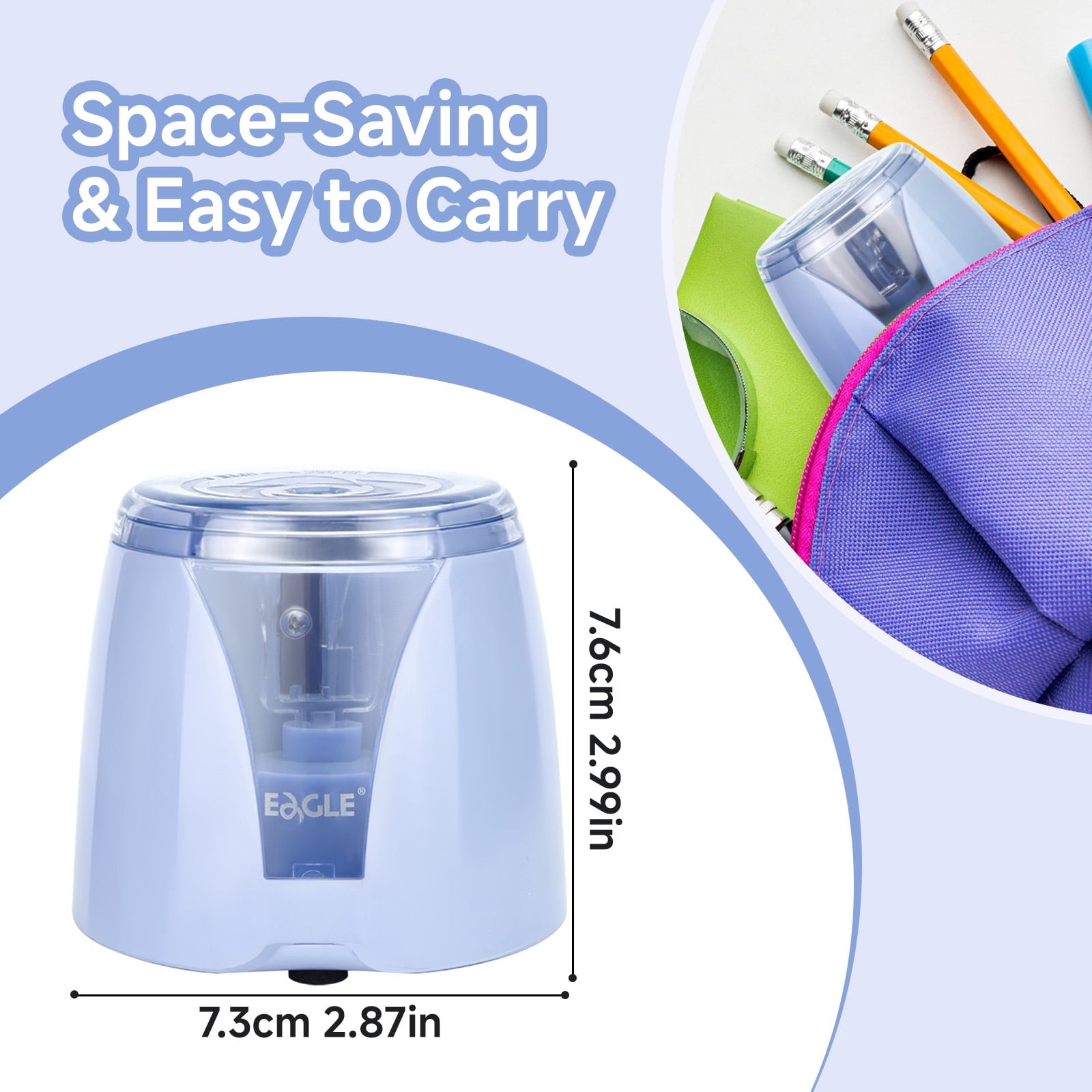 Eagle Electric Pencil Sharpener, Battery Powered, Large Shaving Holders, Reusable and Replaceable Blade, for Home and Office use, Blue