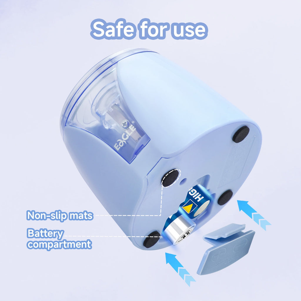 Eagle Electric Pencil Sharpener, Battery Powered, Large Shaving Holders, Reusable and Replaceable Blade, for Home and Office use, Blue