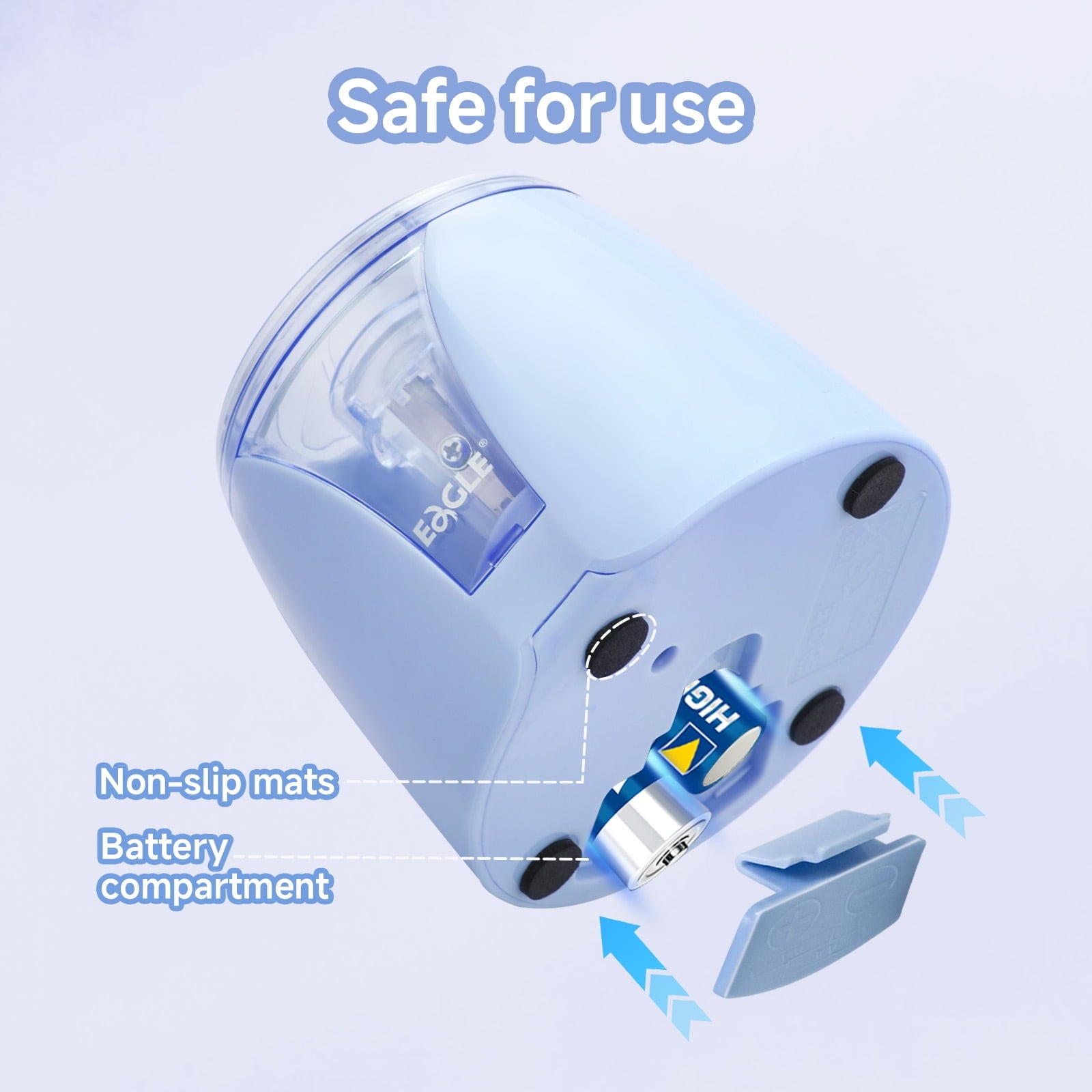Eagle Electric Pencil Sharpener, Battery Powered, Large Shaving Holders, Reusable and Replaceable Blade, for Home and Office use, Blue