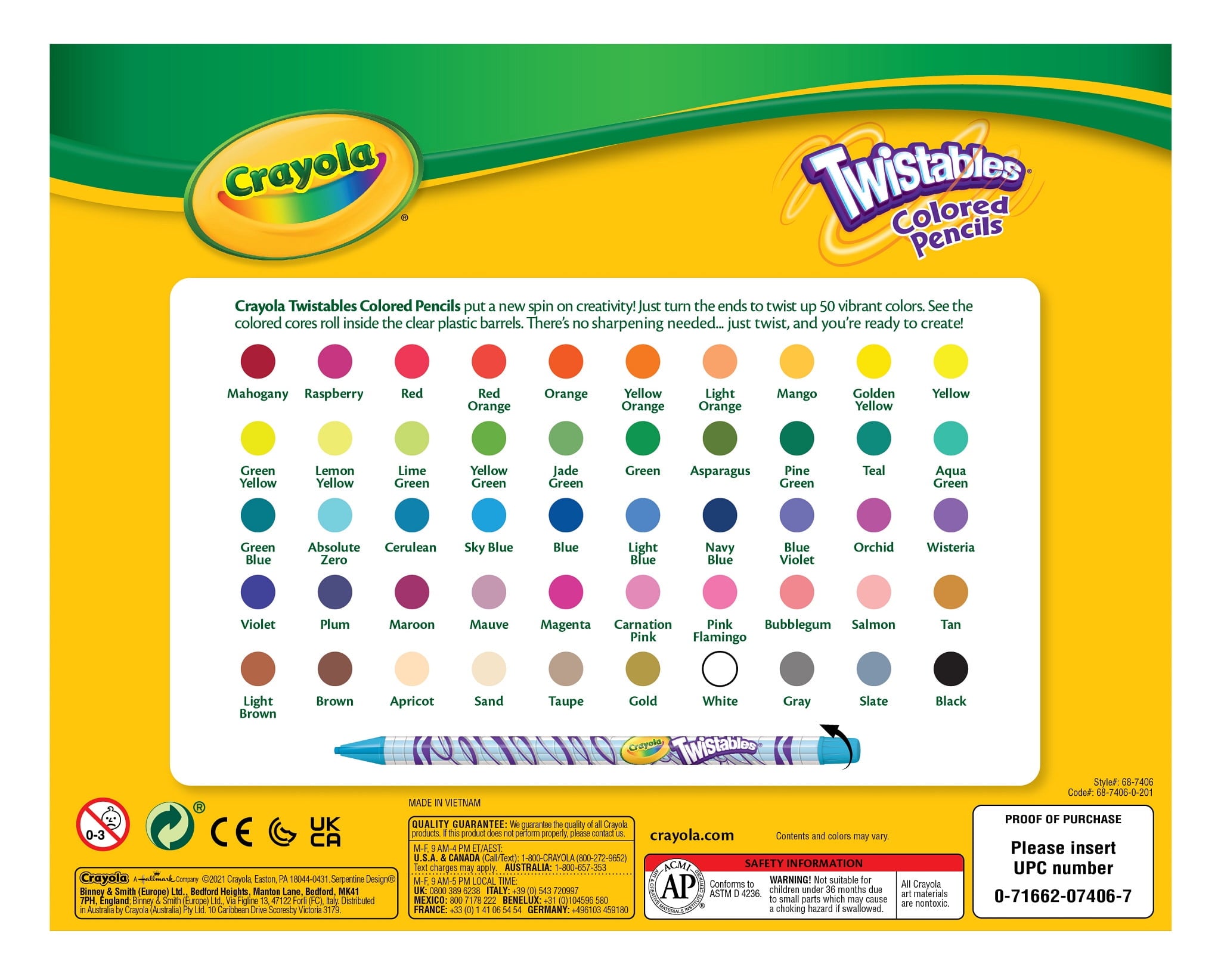 Crayola Twistables Colored Pencil Set (50ct), Kids Art Supplies, Basket Stuffers, Gifts for Kids 3+