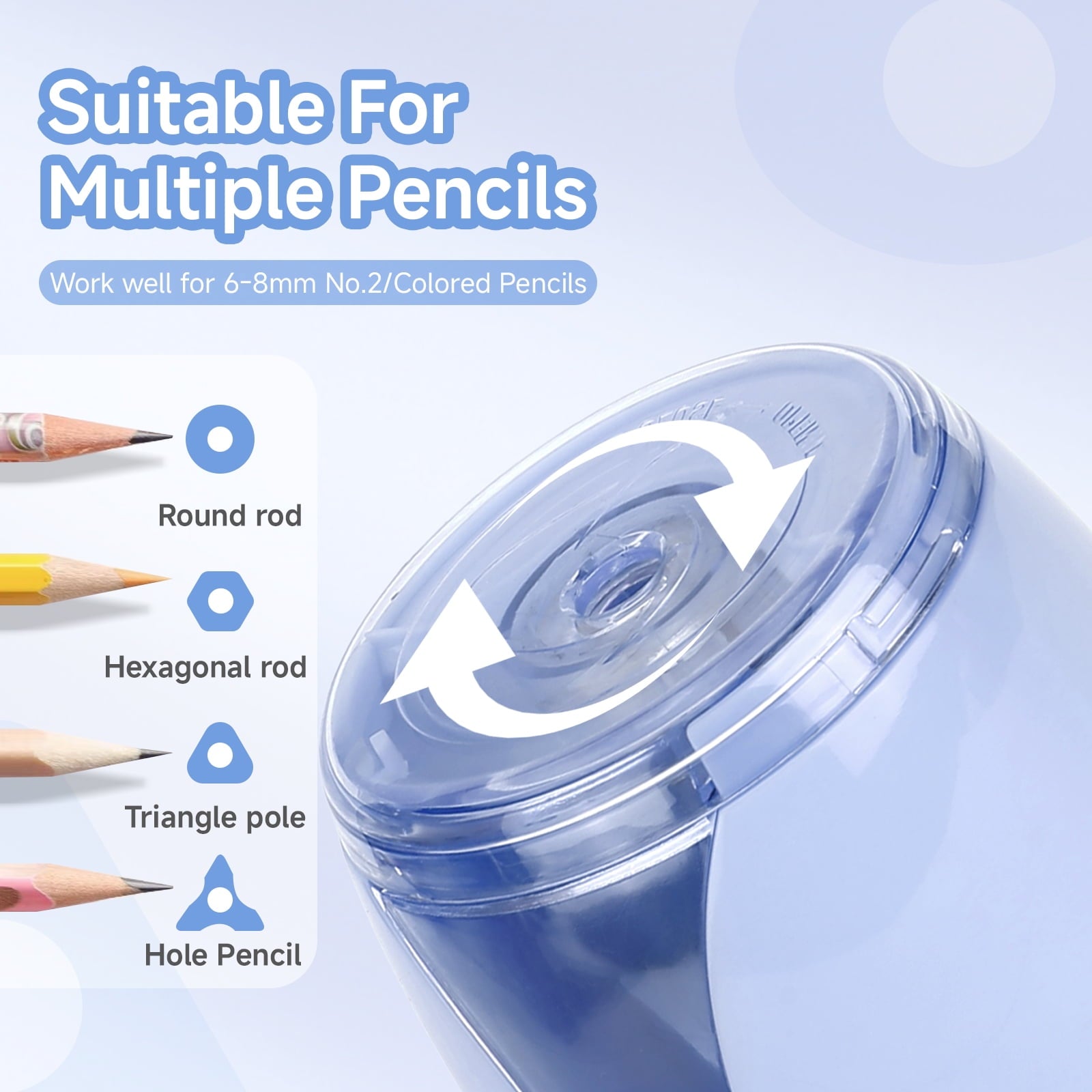 Eagle Electric Pencil Sharpener, Battery Powered, Large Shaving Holders, Reusable and Replaceable Blade, for Home and Office use, Blue