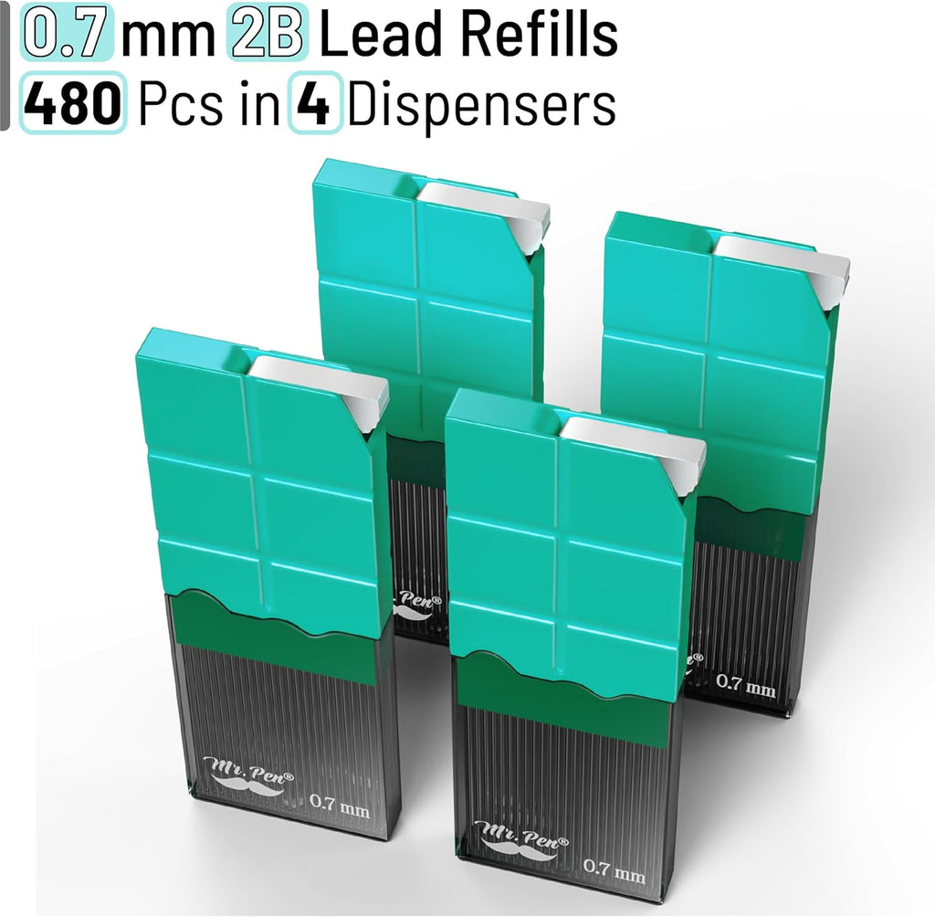 Mr. Pen- 0.7 Millimeter Lead Refills for Mechanical Pencils, 2B, 4 Pack, 480 PCS, 0.7 Lead Refills