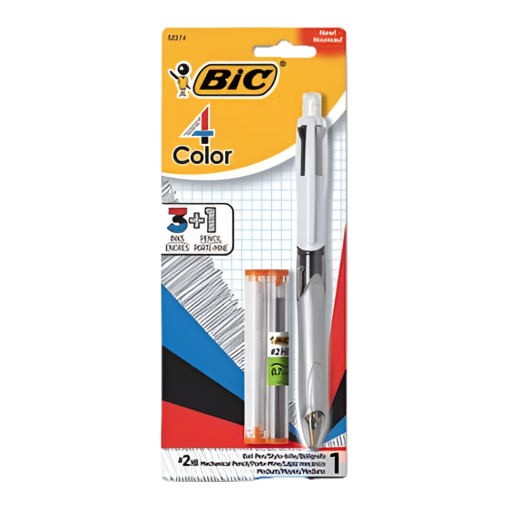 BIC MMLP1-AST 4-Color 3 plus 1 Medium 1 millimeter Pen/0.7 millimeter Pencil Retractable Ballpoint Pen/Pencil - Black/Blue/Red Ink/Gray/White Barrel (1-Set)