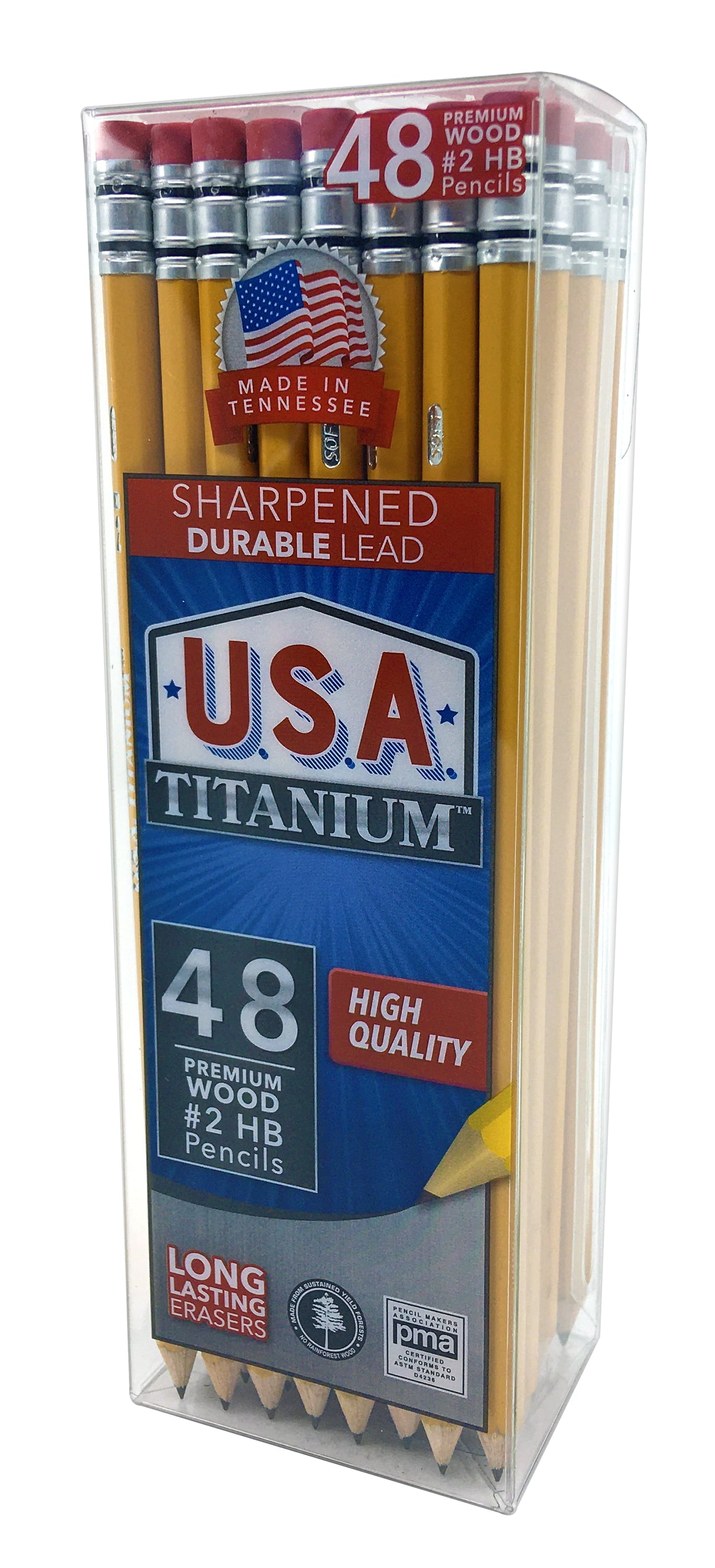 USA Titanium #2 HB Pencils – 48 Count, Pre-Sharpened, Latex-Free, PMA Certified