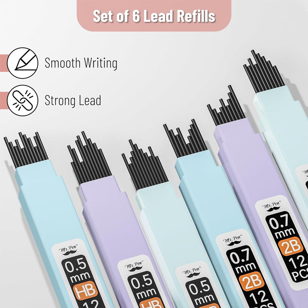 Mr. Pen- Pastel Mechanical Pencil Set with Lead Refills & Erasers, 6 Pack, 2 Sizes, 0.5 & 0.7mm, Aesthetic Mechanical Pencils Set