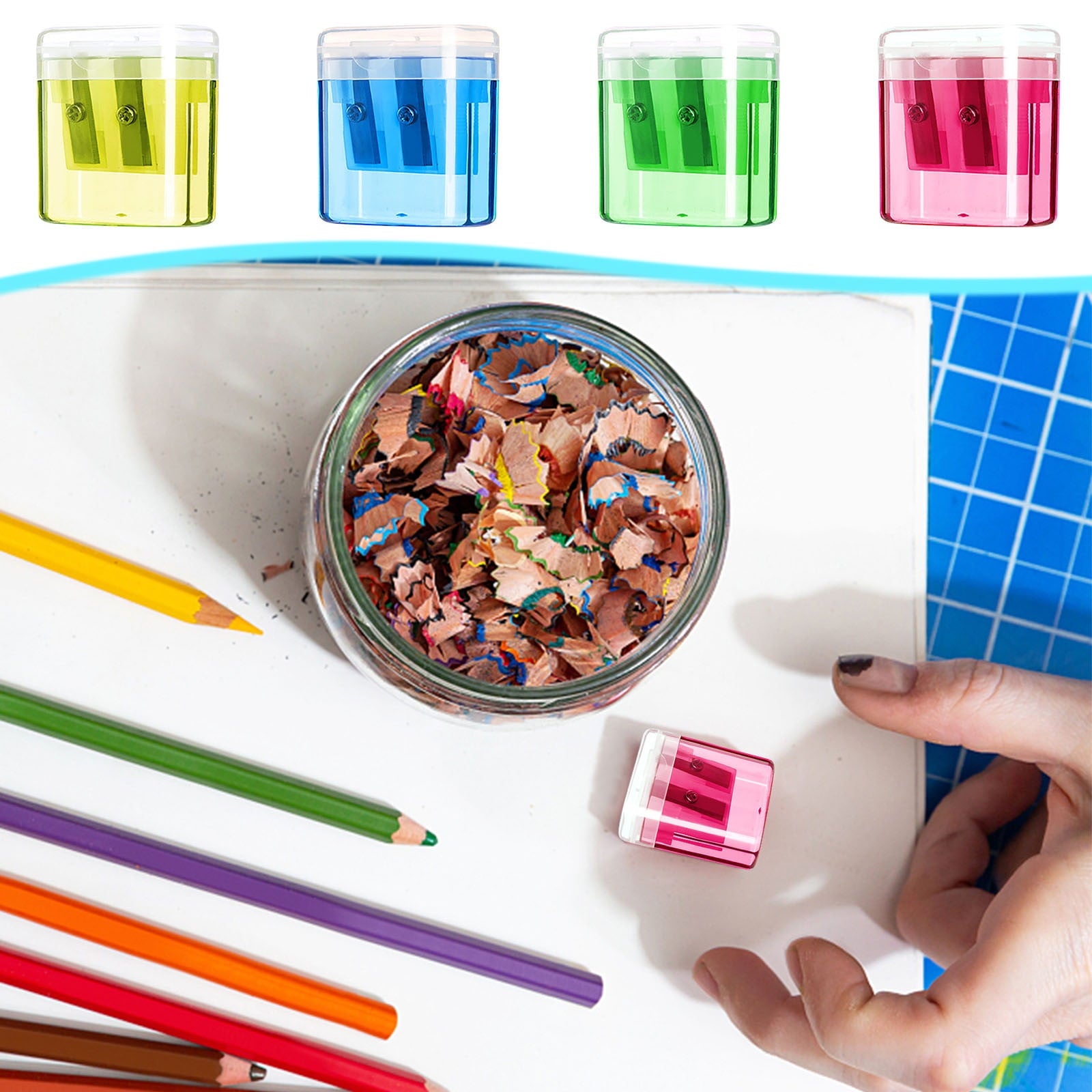 Qocolhg 4 Pcs Double Hole Pencil Sharpener, Two Holes Manual pencil sharpener for Standard Pencils, Large Colored Pencils, and Makeup Pencils (Multicolor)