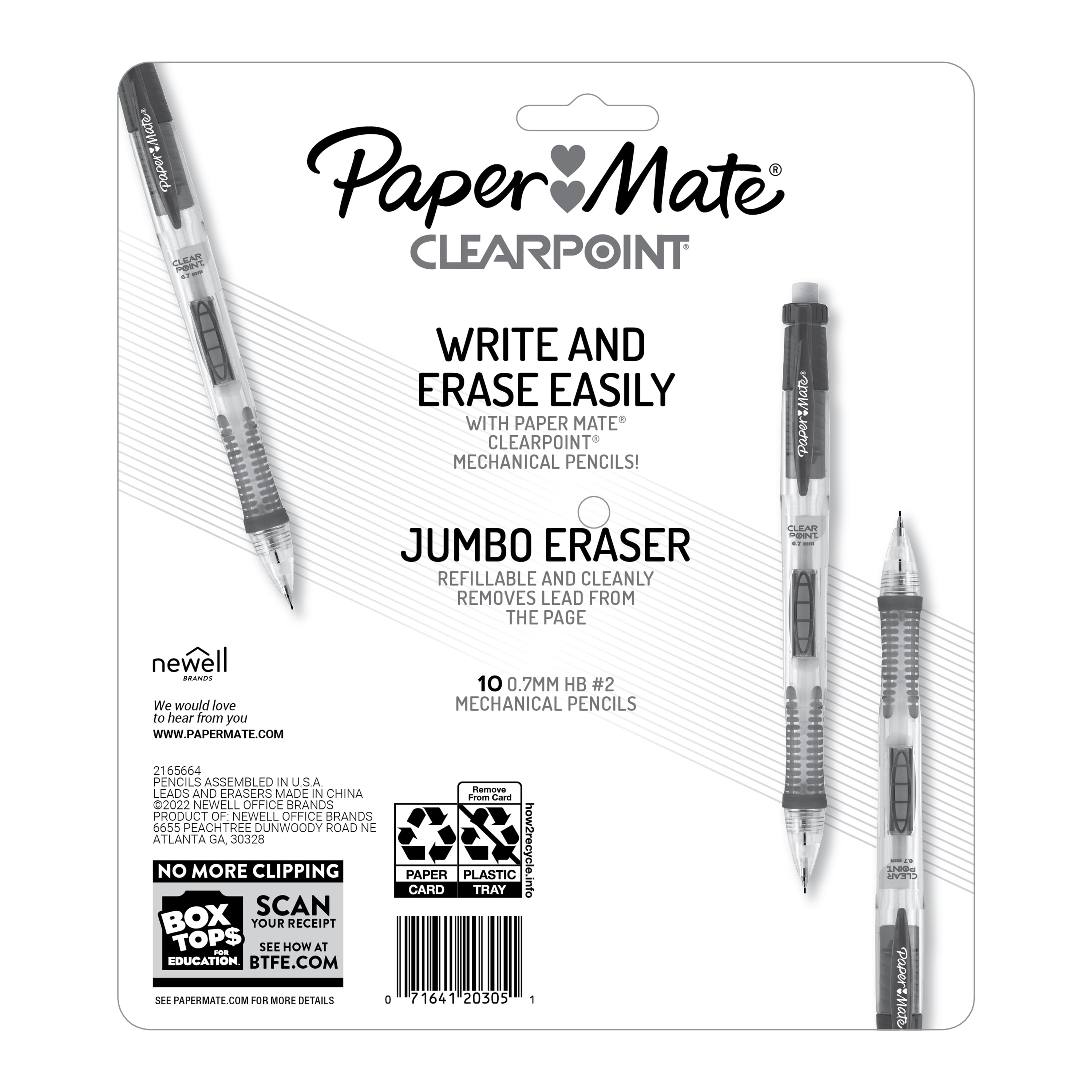 Paper Mate Clearpoint Mechanical Pencils, HB #2 Lead (0.7mm), Assorted Barrel Colors, 10 Count