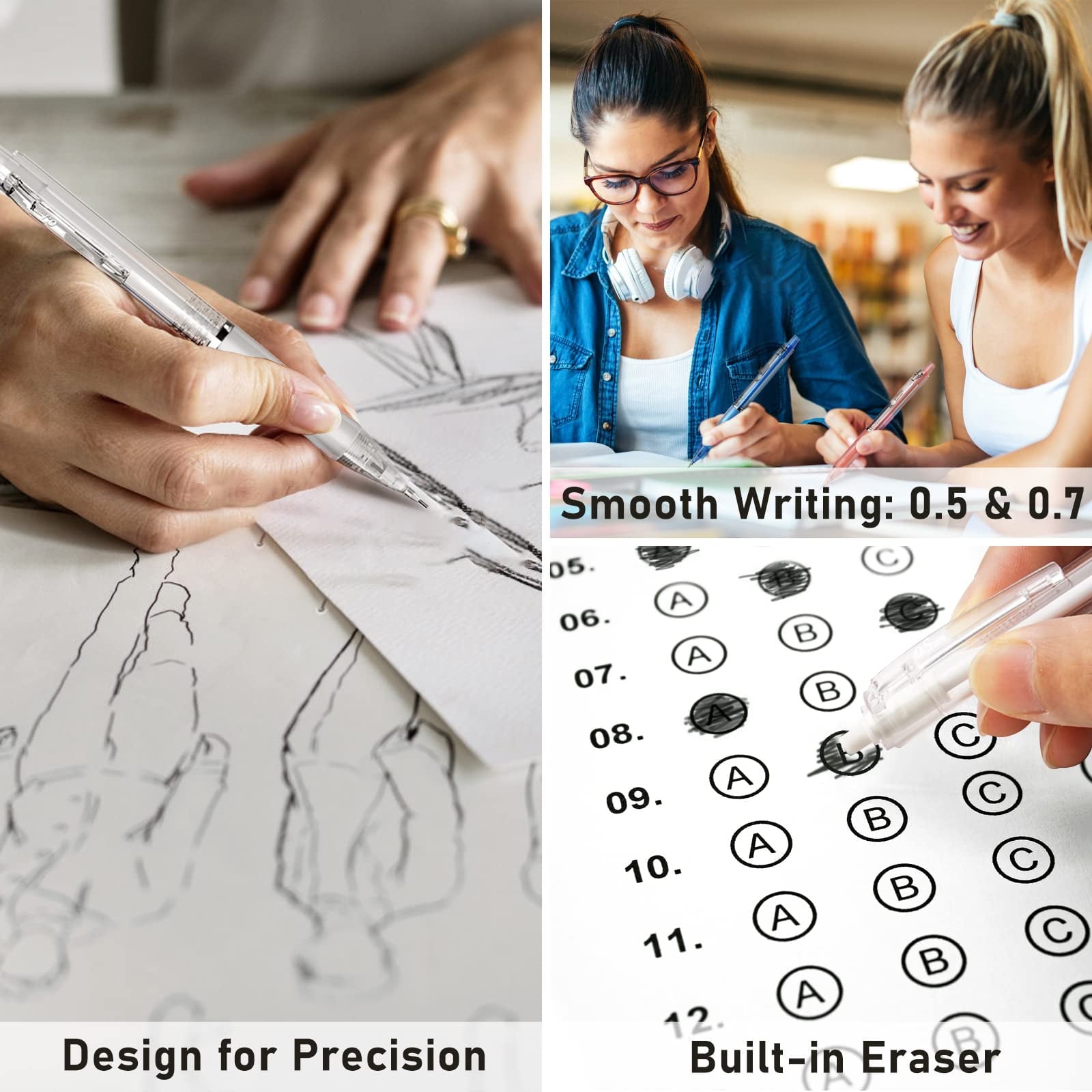 Four Candies Mechanical Pencil Set with Case, 6PCS Mechanical Pencils 0.5 & 0.7mm with 360PCS HB Lead Refills, 3PCS Erasers, 9PCS Eraser Refills, Aesthetic Mechanical Pencil for Drawing, Drafting