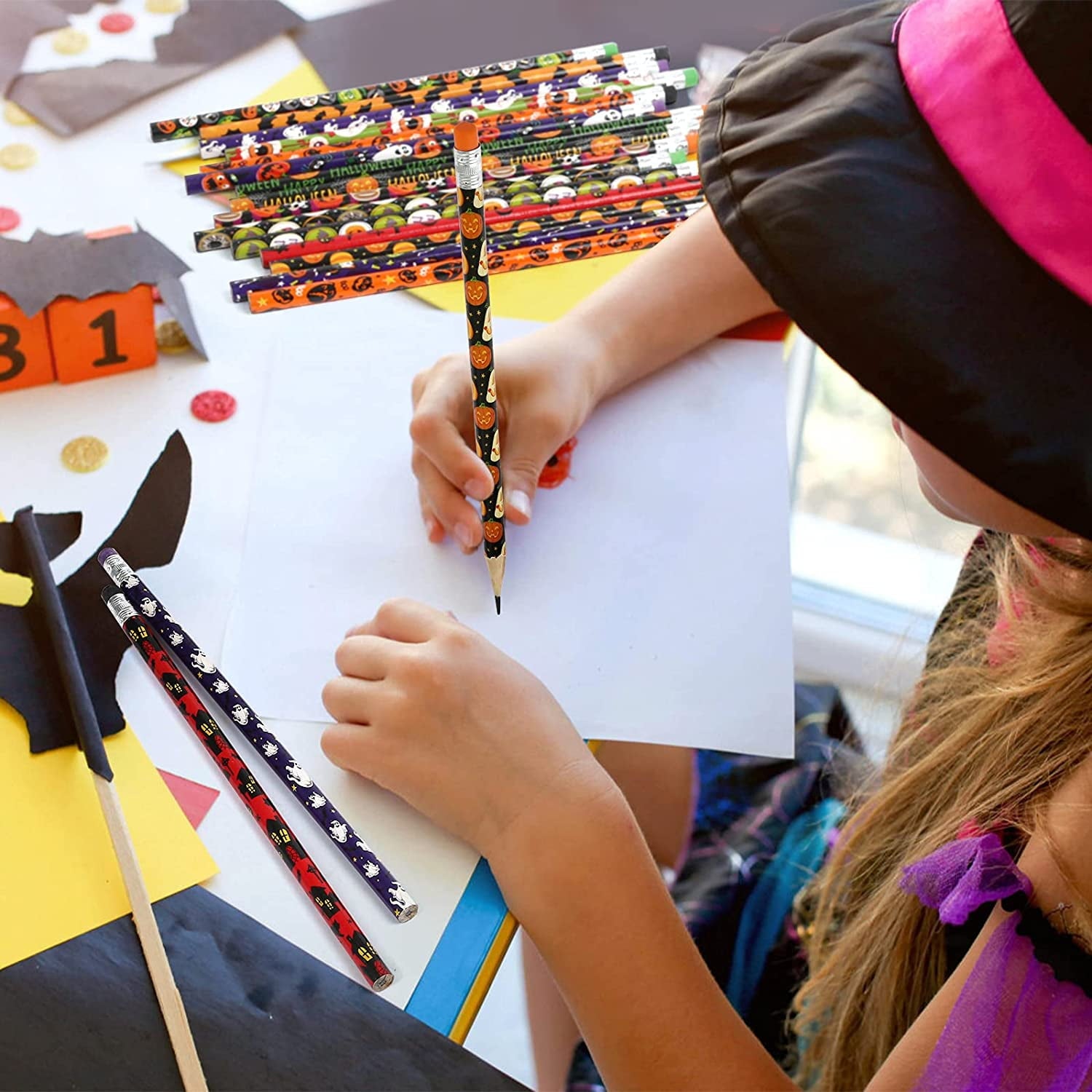 Naler Pack of 36 Halloween Pencils Set with Erasers for Kids Halloween Party Favors Goodie Bags School Prizes