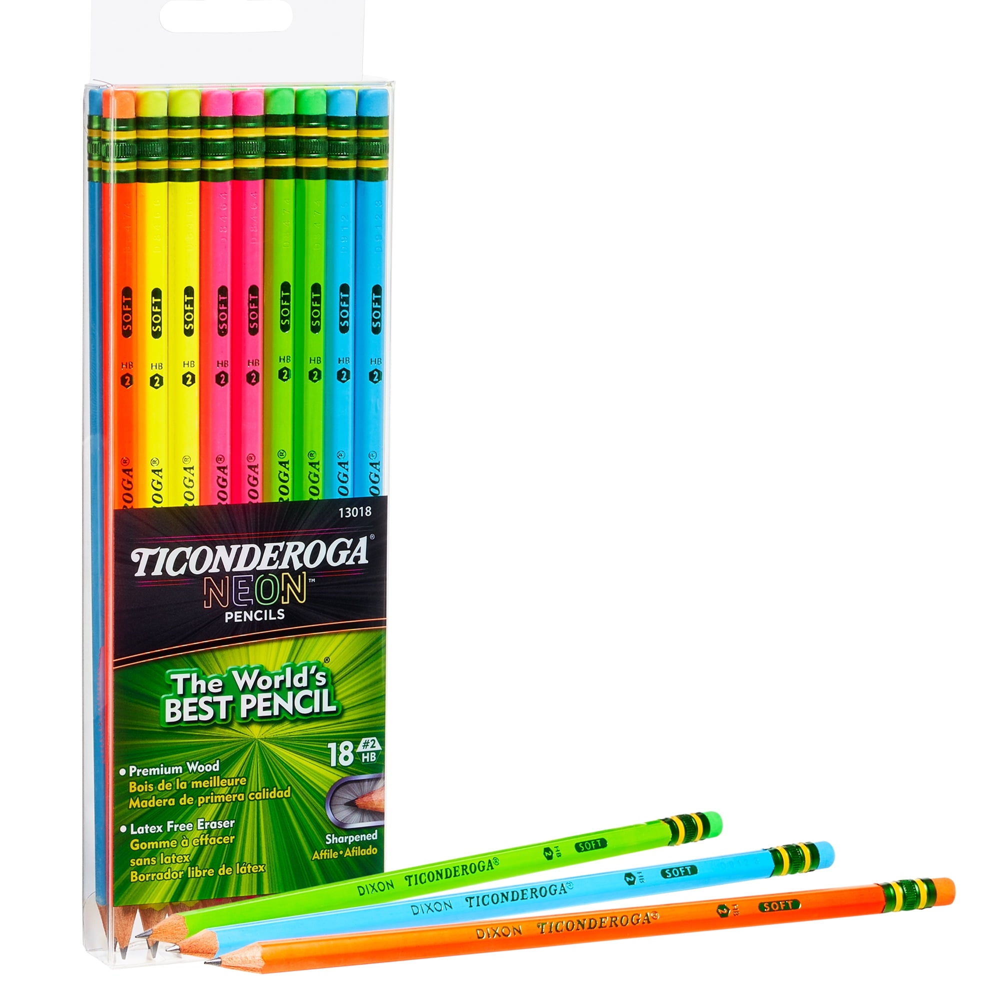 Ticonderoga Neon Wood-Cased Pencils, Assorted Colors, 18 ct