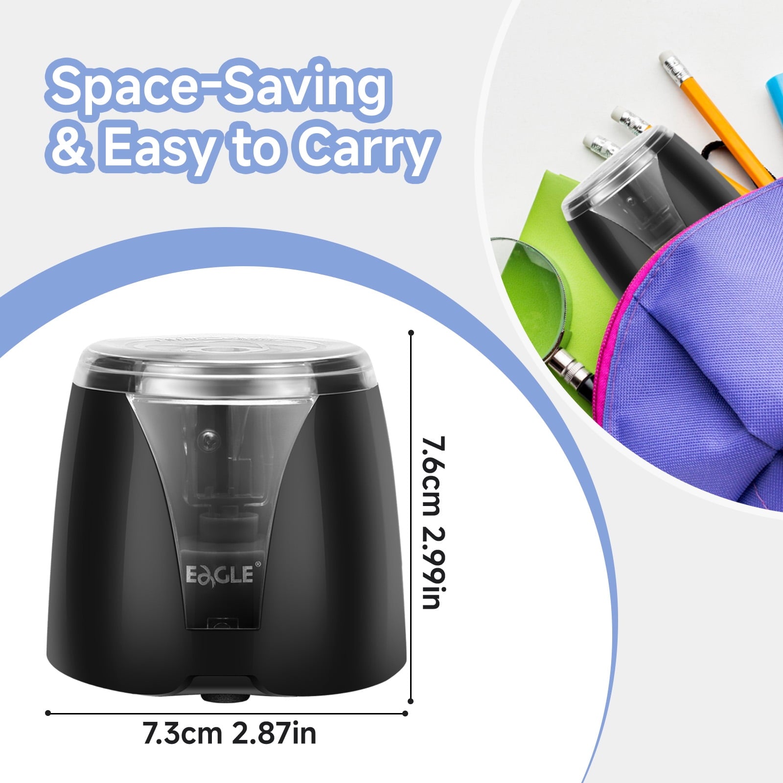 Eagle Electric Pencil Sharpener, Battery Powered, Portable and Replaceable Blade, Suitable for Home and Office Use, Only 1 Sharpener Included,Black