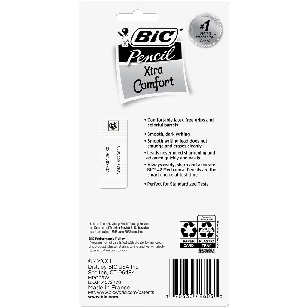 BIC Xtra-Comfort No. 2 Mechanical Pencils, Medium Point (0.7mm), 6 Count Pack of Pencils