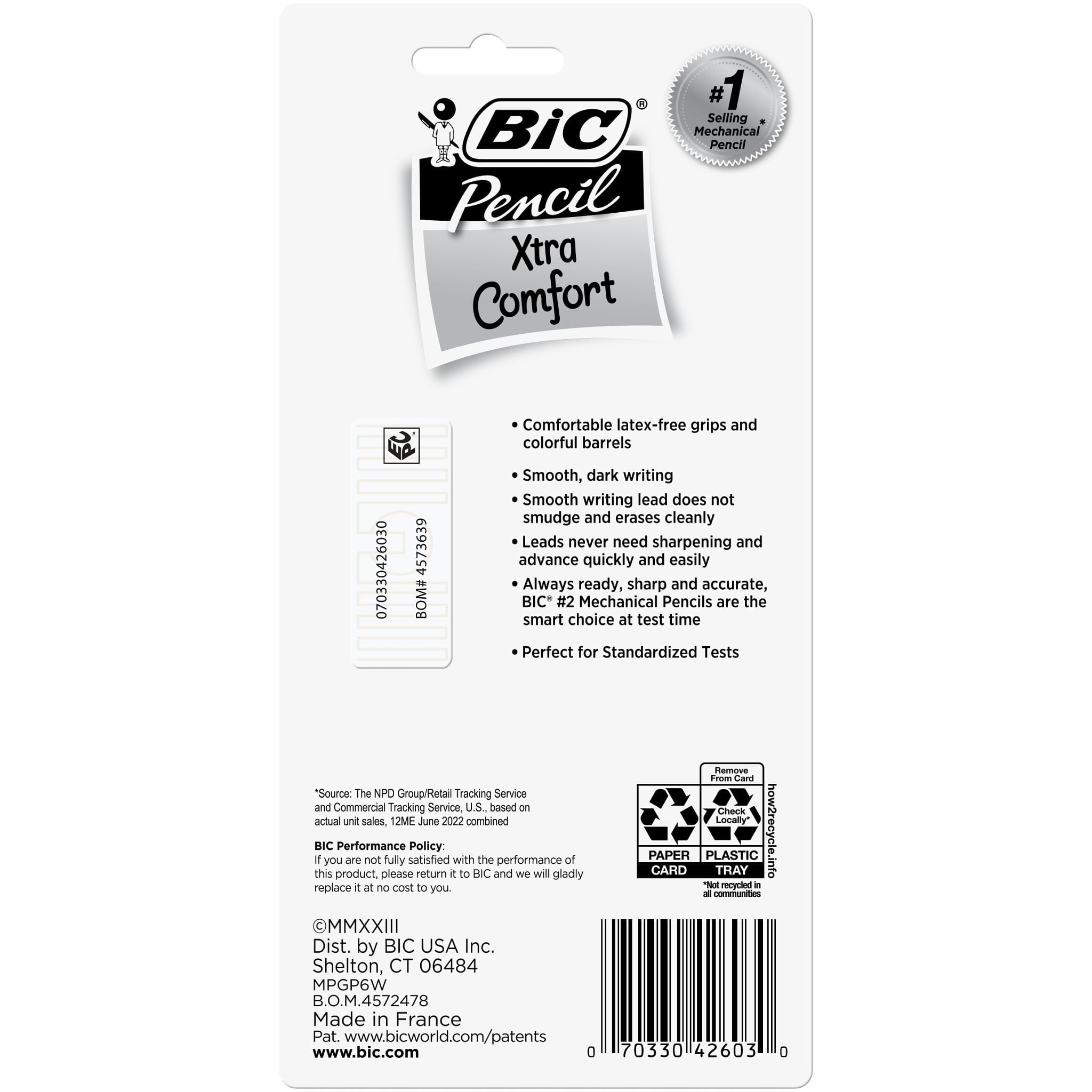 BIC Xtra-Comfort No. 2 Mechanical Pencils, Medium Point (0.7mm), 6 Count Pack of Pencils