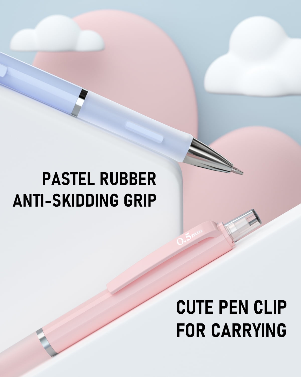 Nicpro 3PCS Pastel Mechanical Pencil Set, 0.5mm Mechanical Pencils with 6 Tube HB Lead 0.5mm, 3 Eraser and 9 Eraser Refill & Case