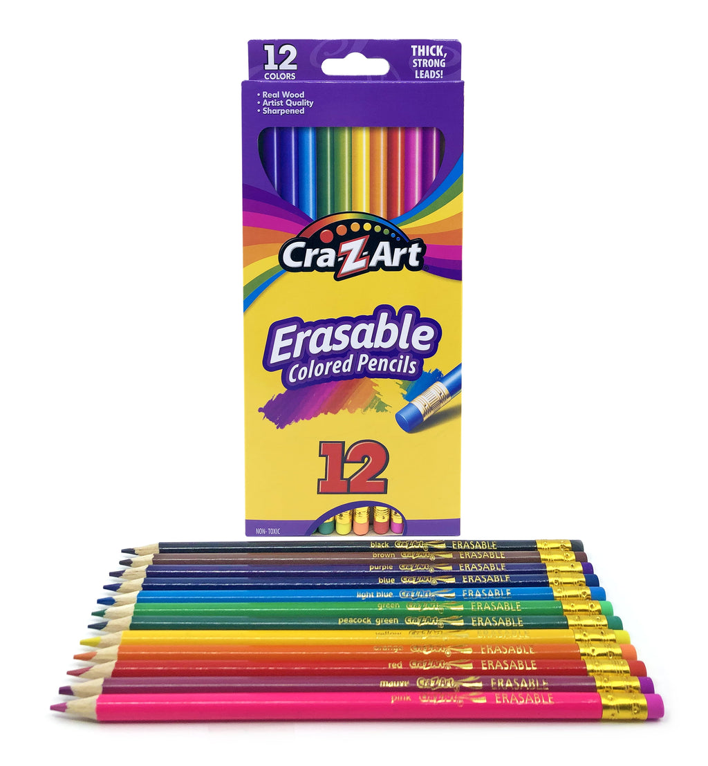 Cra-Z-Art Erasable Colored Pencils 12 Pack, Beginner Child to Adult, School Supplies