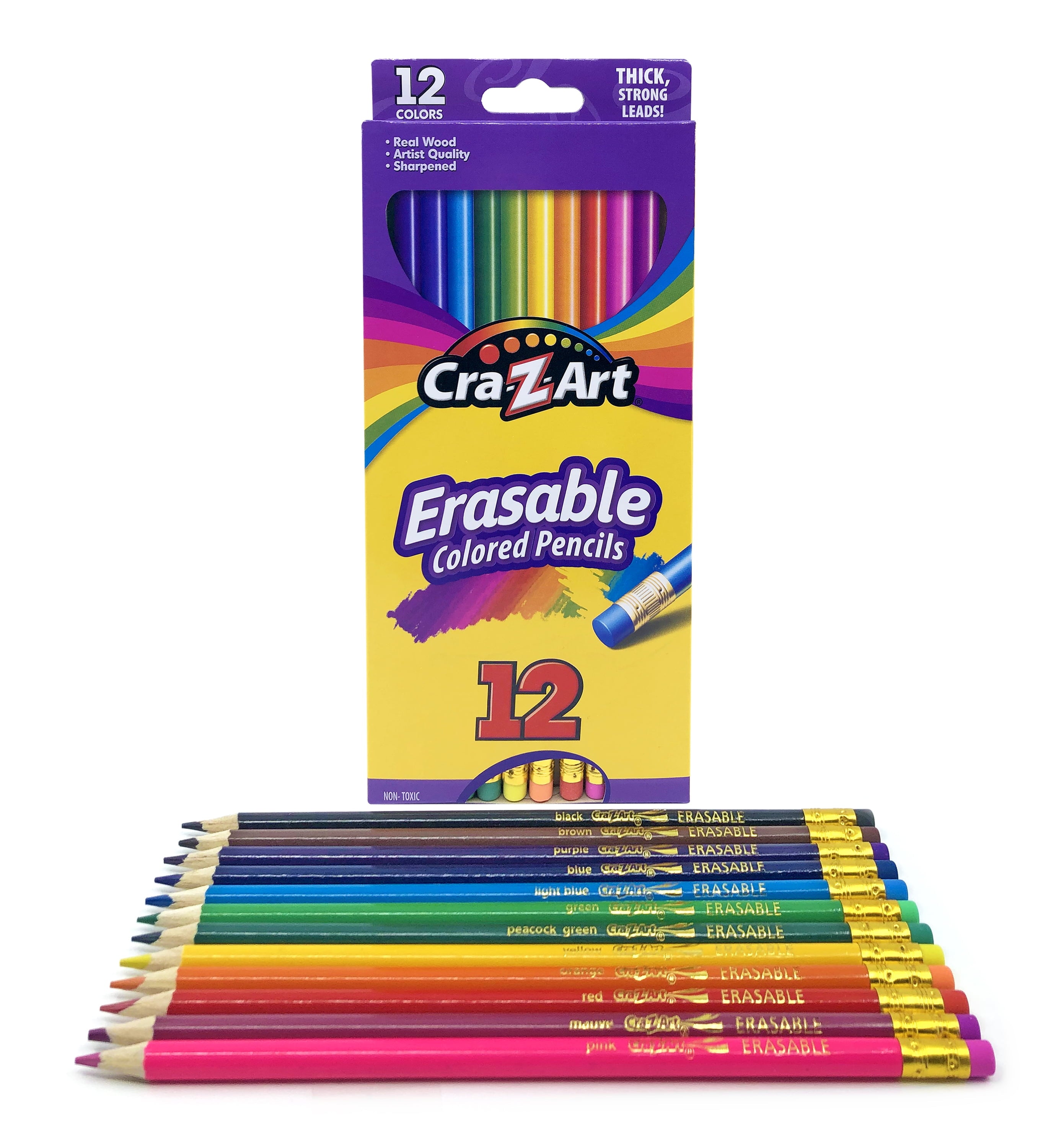 Cra-Z-Art Erasable Colored Pencils 12 Pack, Beginner Child to Adult, School Supplies