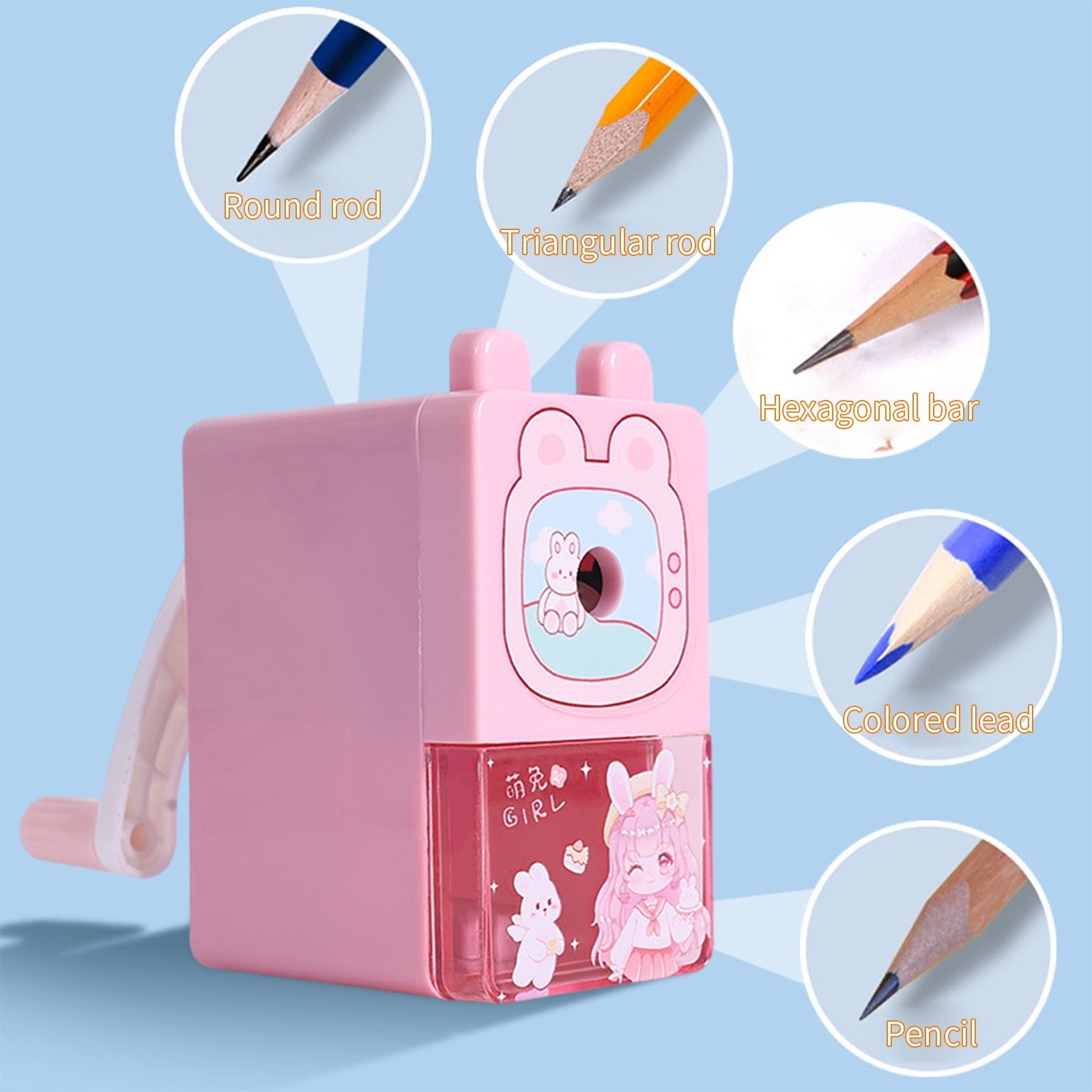 weibbin Cute Pencil Sharpener, Classroom, Home - Manual Sharpener for Colored Pencils, Supplies, Stationery Gifts