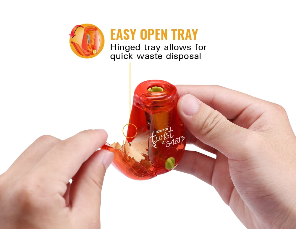 Bostitch Twist-n-Sharp 1-Hole Handheld Manual Pencil Sharpeners, Assorted Colors, 3 Pack