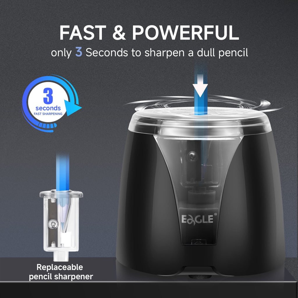 Eagle Electric Pencil Sharpener, Battery Powered, Portable and Replaceable Blade, Suitable for Home and Office Use, Only 1 Sharpener Included,Black