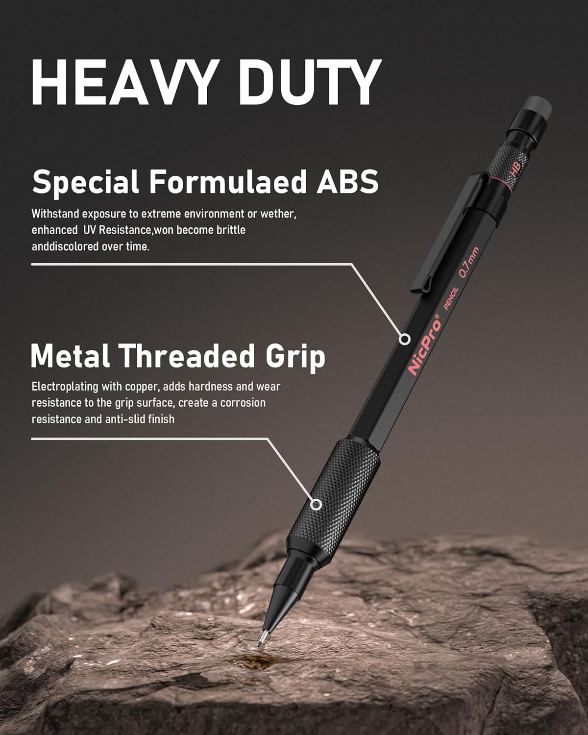 Nicpro 3Pcs 0.7mm Metal Mechanical Pencils Set, with 6 Tube HB Lead Refills, 3 Eraser, 6 Replaceable Eraser, Come with Case