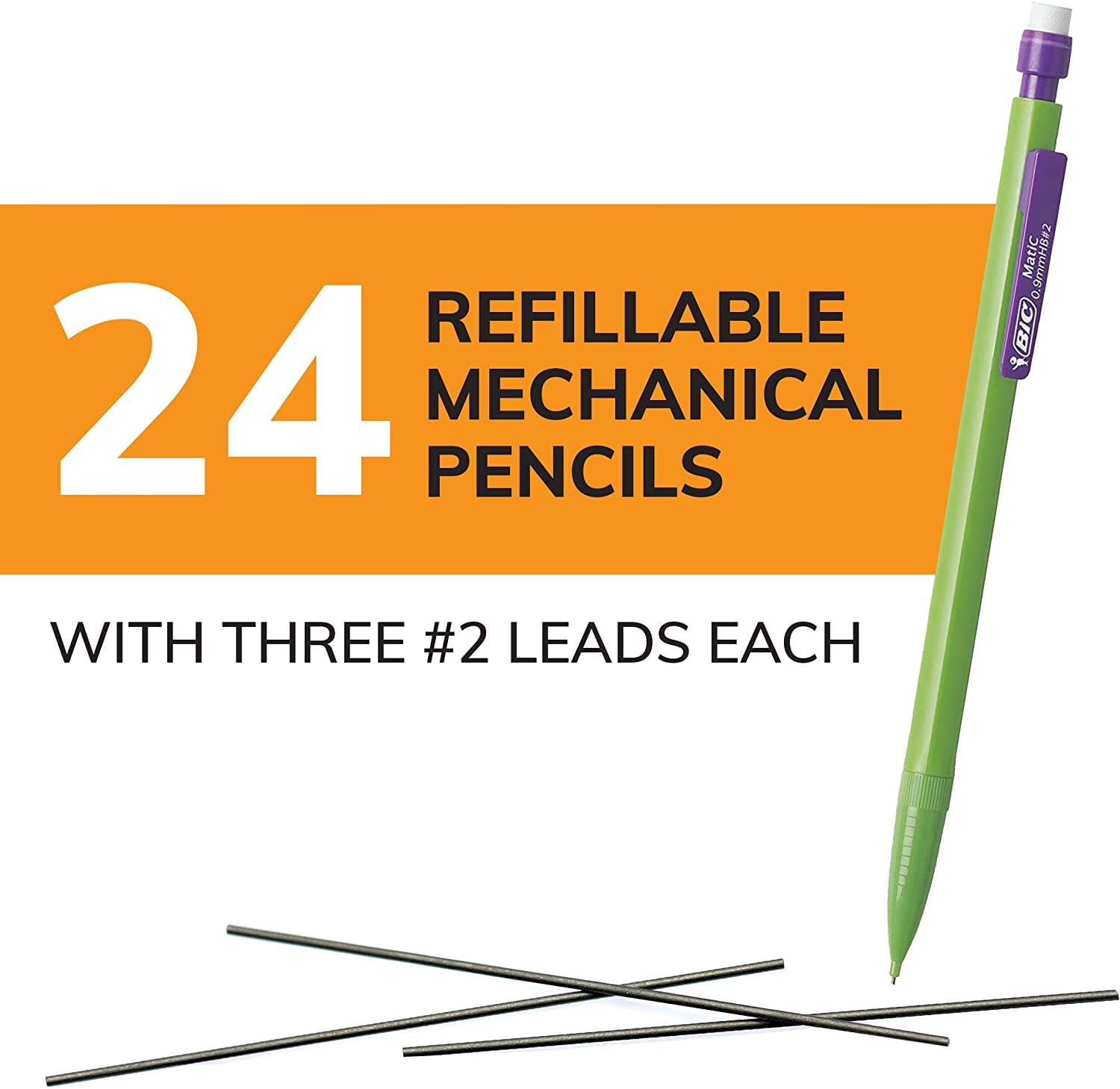 BIC Xtra-Strong Thick Lead Mechanical Pencil, With Colorful Barrel Thick Point (0.9mm), 24-Count Pack, With Erasers (MPLWP241)