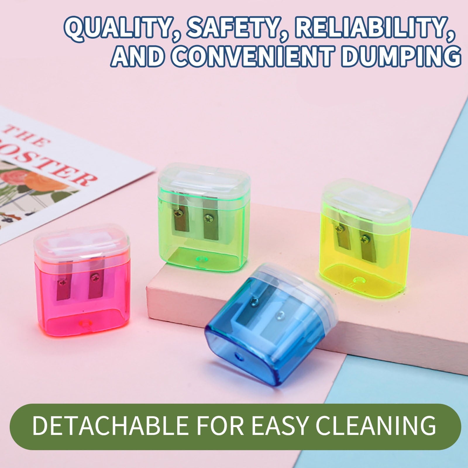 Qocolhg 4 Pcs Double Hole Pencil Sharpener, Two Holes Manual pencil sharpener for Standard Pencils, Large Colored Pencils, and Makeup Pencils (Multicolor)