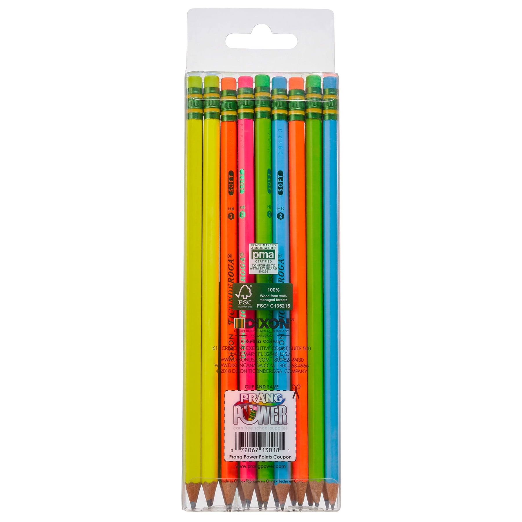Ticonderoga Neon Wood-Cased Pencils, Assorted Colors, 18 ct