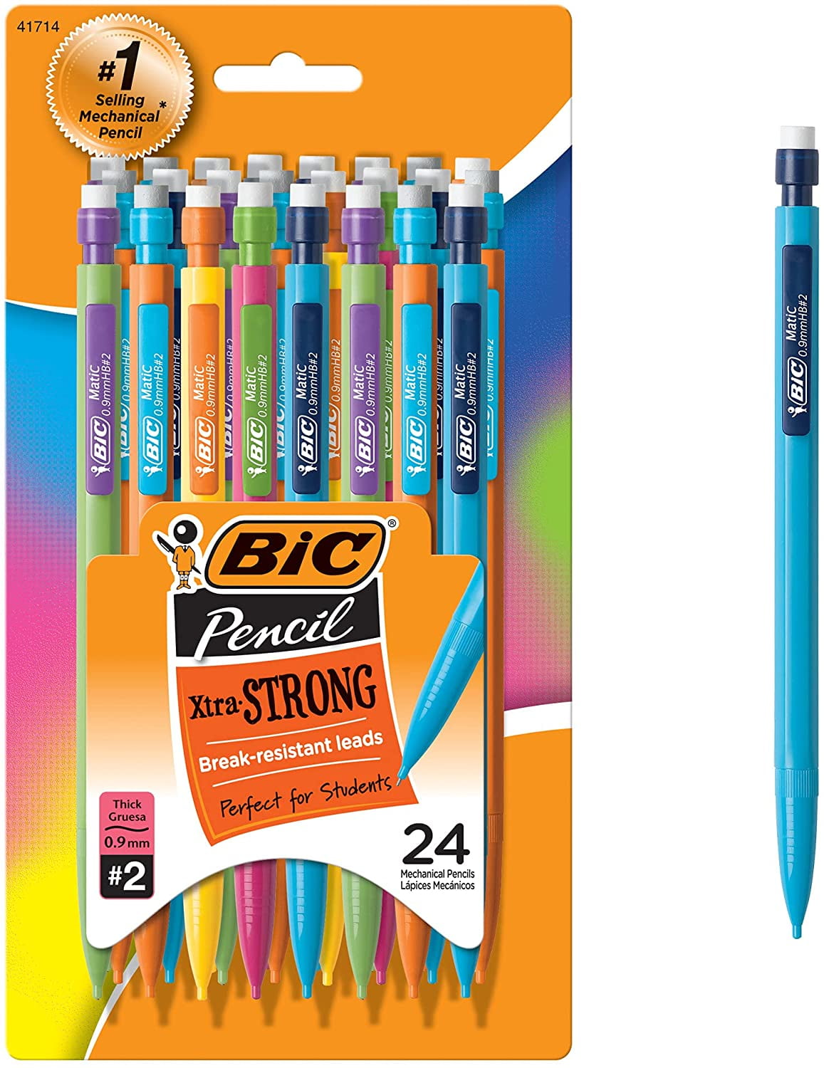 BIC Xtra-Strong Mechanical Pencil, Colorful Barrel & Smooth Writing, Thick Point (0.9mm), 24-Count