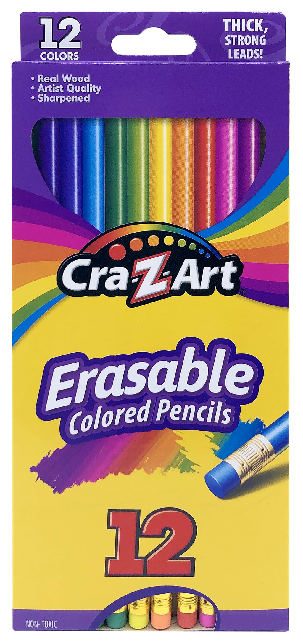 Cra-Z-Art Erasable Colored Pencils 12 Pack, Beginner Child to Adult, School Supplies