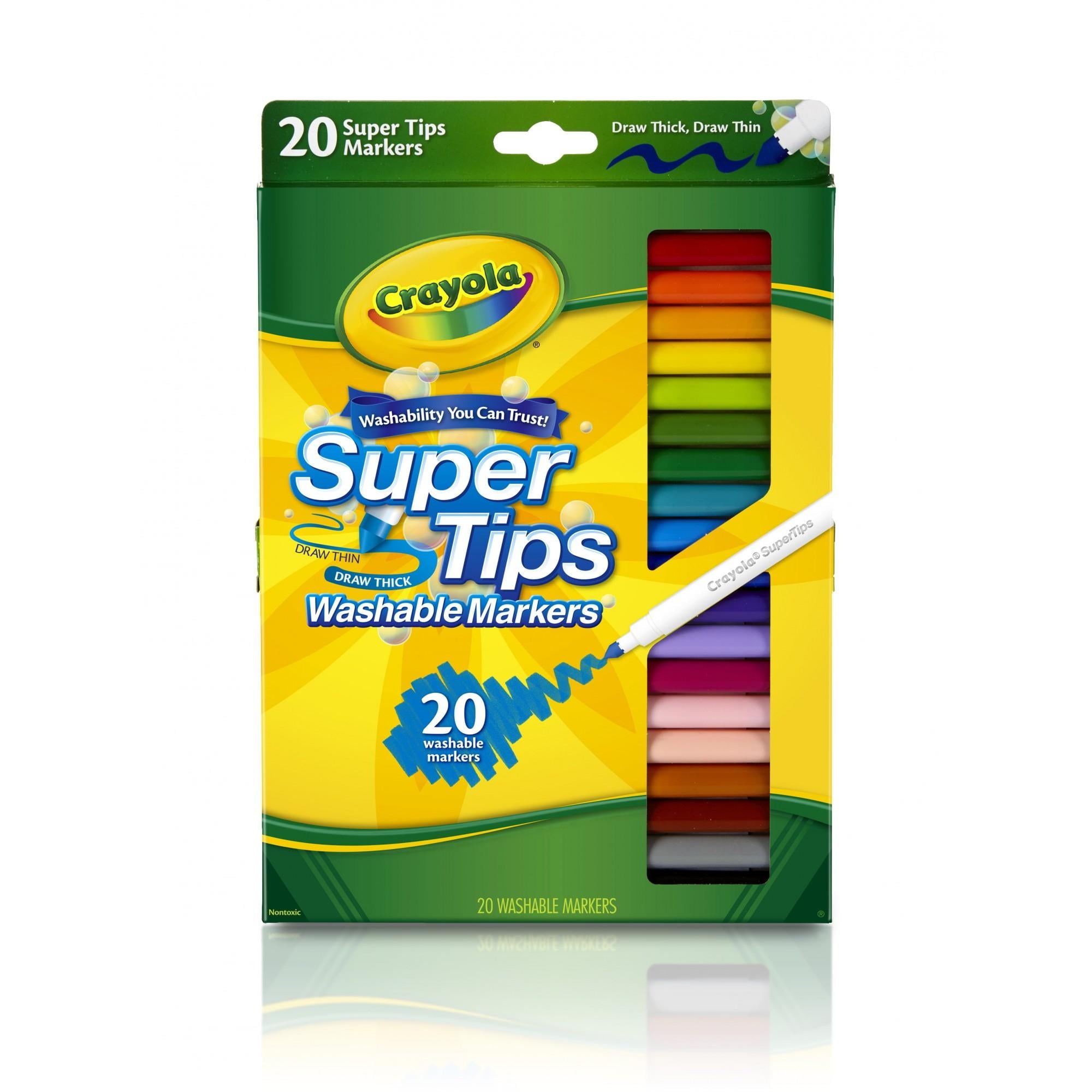 Crayola Super Tips Washable Markers for Kids, 20 Ct, School Supplies, Classroom Must Haves, Bullet Journaling, Gift for Kids, Ages 3+