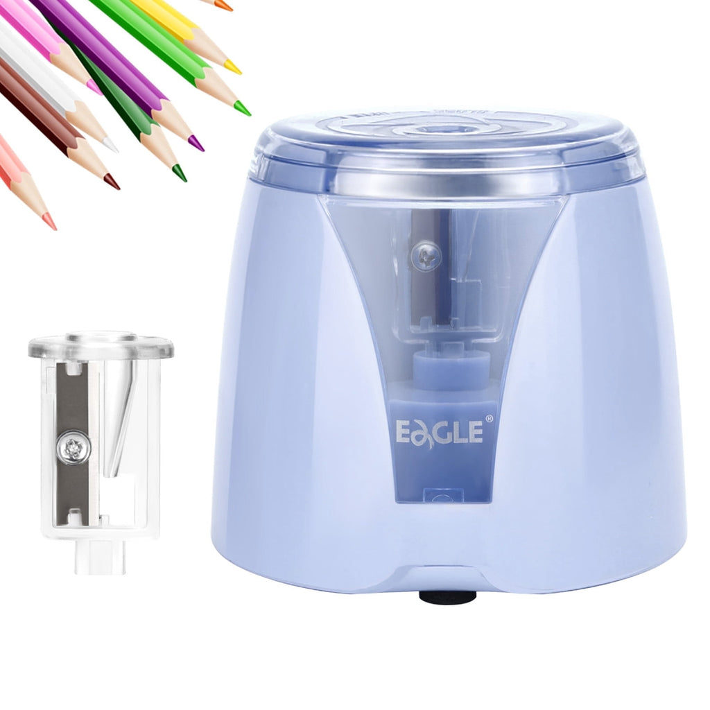 Eagle Electric Pencil Sharpener, Battery Powered, Large Shaving Holders, Reusable and Replaceable Blade, for Home and Office use, Blue
