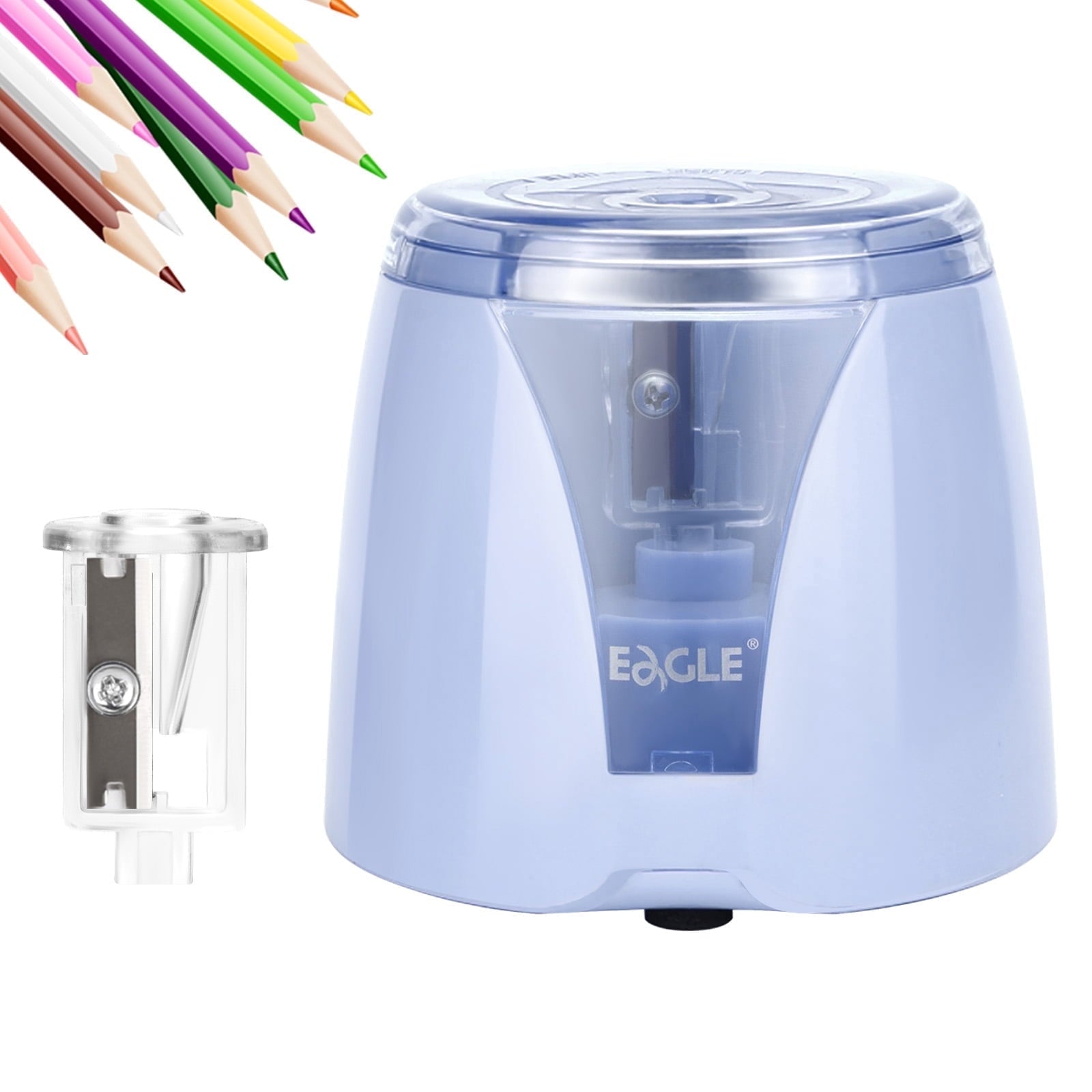 Eagle Electric Pencil Sharpener, Battery Powered, Large Shaving Holders, Reusable and Replaceable Blade, for Home and Office use, Blue