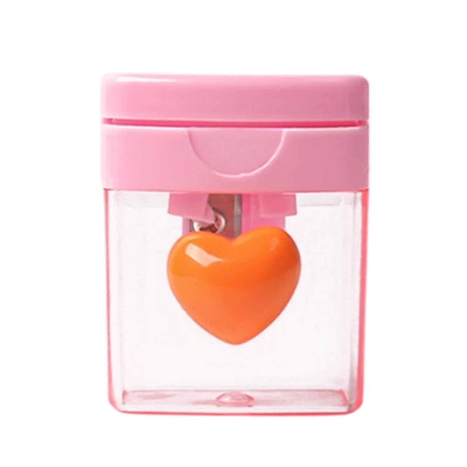 Heart-Shaped Pencil Sharpener - 4-Color Rotating Crayon & Colored Pencil Sharpener with Clear Shavings Container