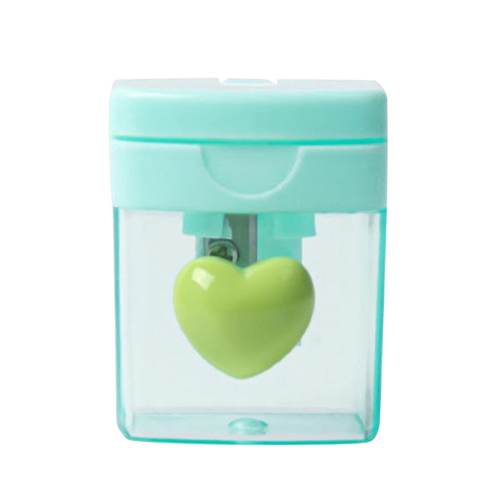 Heart-Shaped Pencil Sharpener - 4-Color Rotating Crayon & Colored Pencil Sharpener with Clear Shavings Container