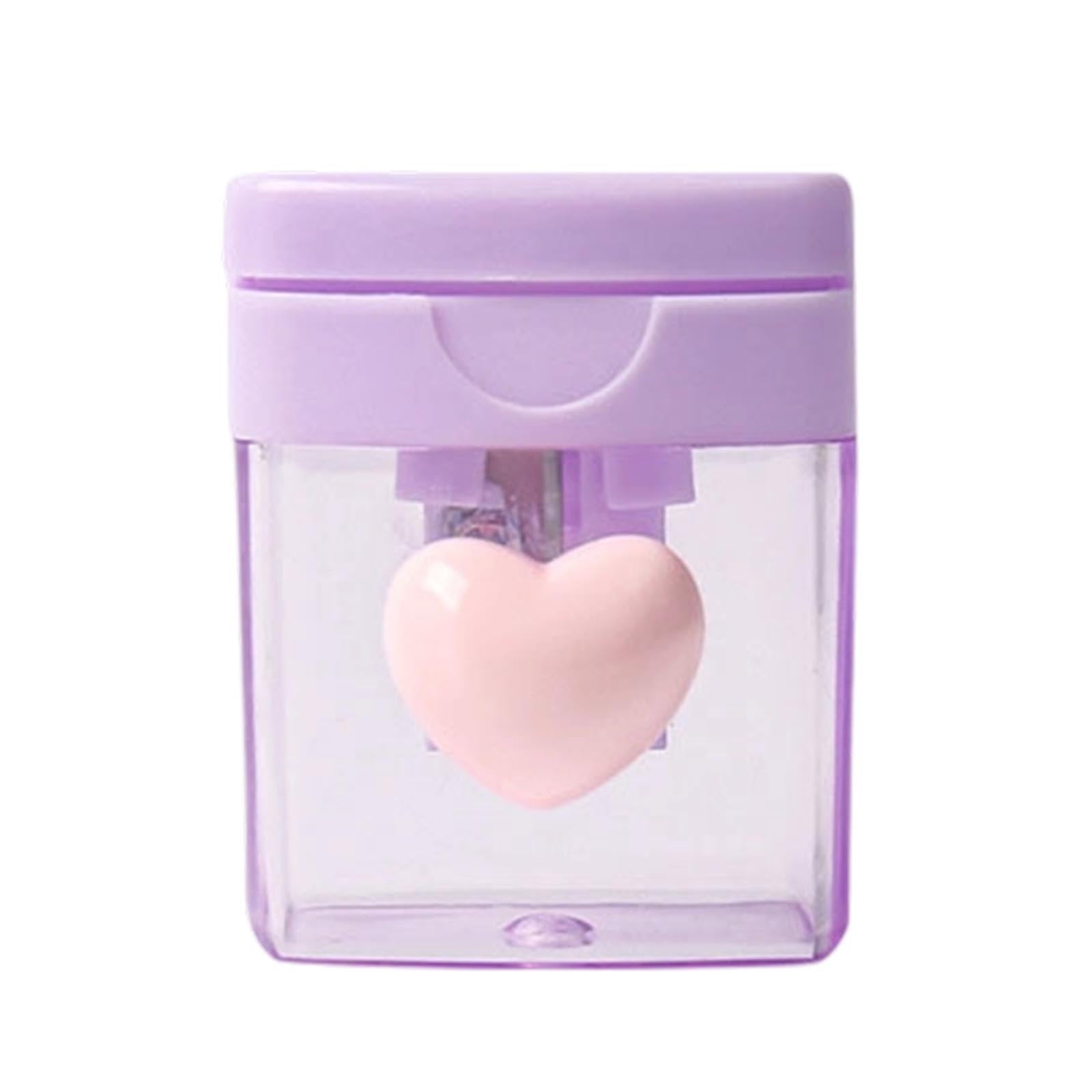 Heart-Shaped Pencil Sharpener - 4-Color Rotating Crayon & Colored Pencil Sharpener with Clear Shavings Container