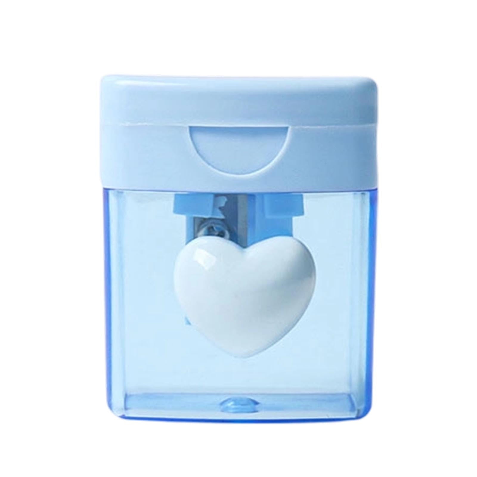 Heart-Shaped Pencil Sharpener - 4-Color Rotating Crayon & Colored Pencil Sharpener with Clear Shavings Container