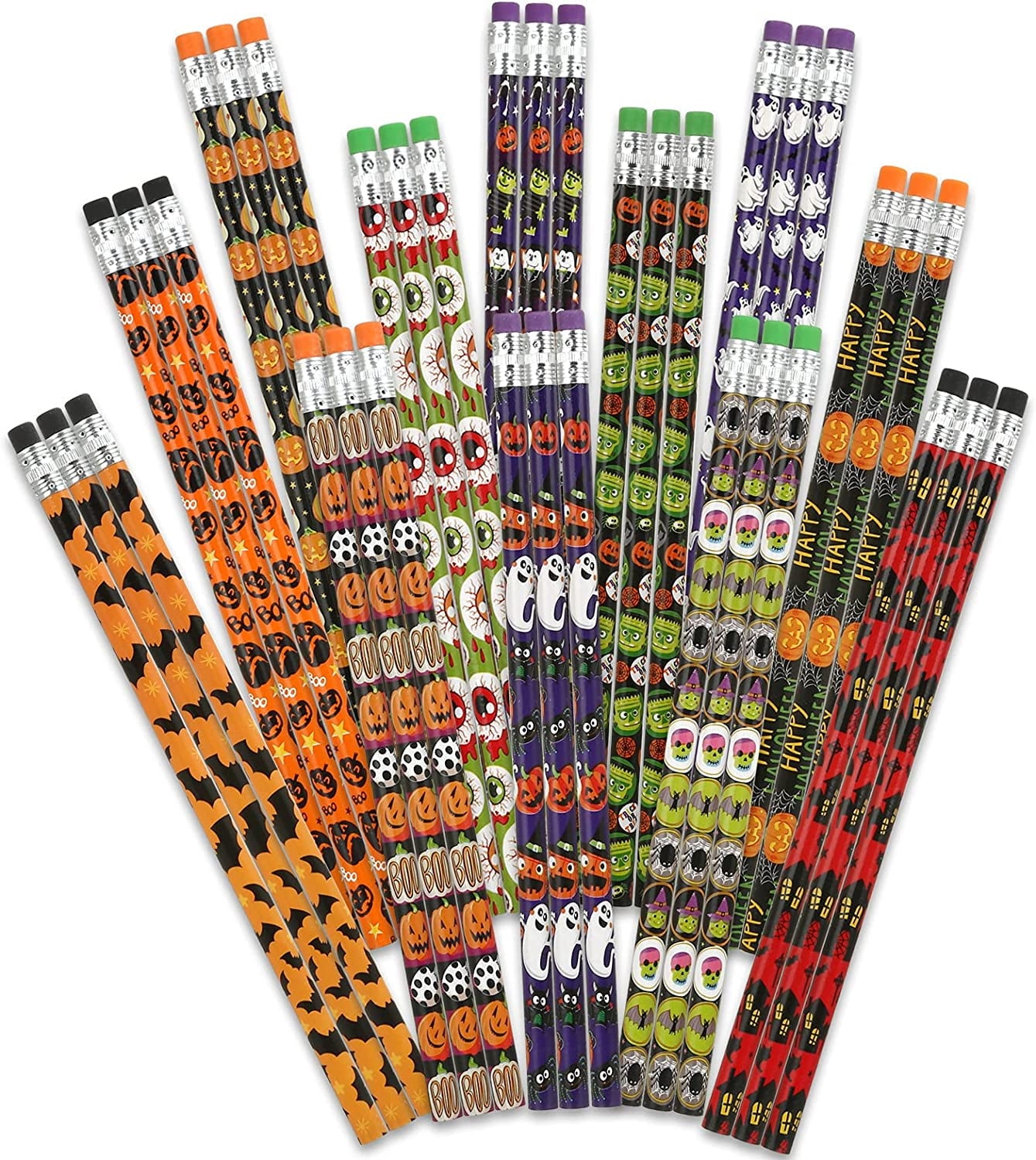 Naler Pack of 36 Halloween Pencils Set with Erasers for Kids Halloween Party Favors Goodie Bags School Prizes