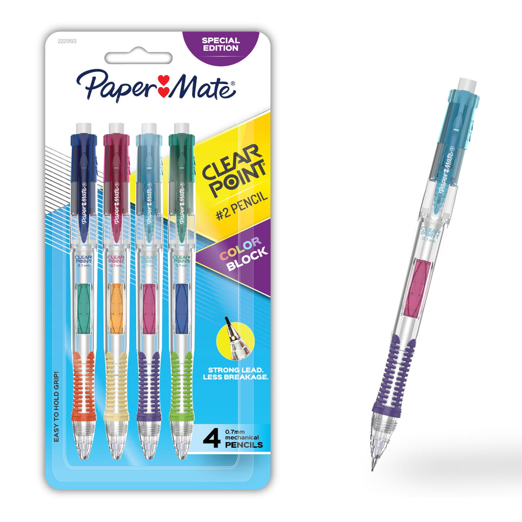 Paper Mate Clearpoint Mechanical Pencil, Color Block Special Edition, HB #2 Lead (0.7mm), 4 Count