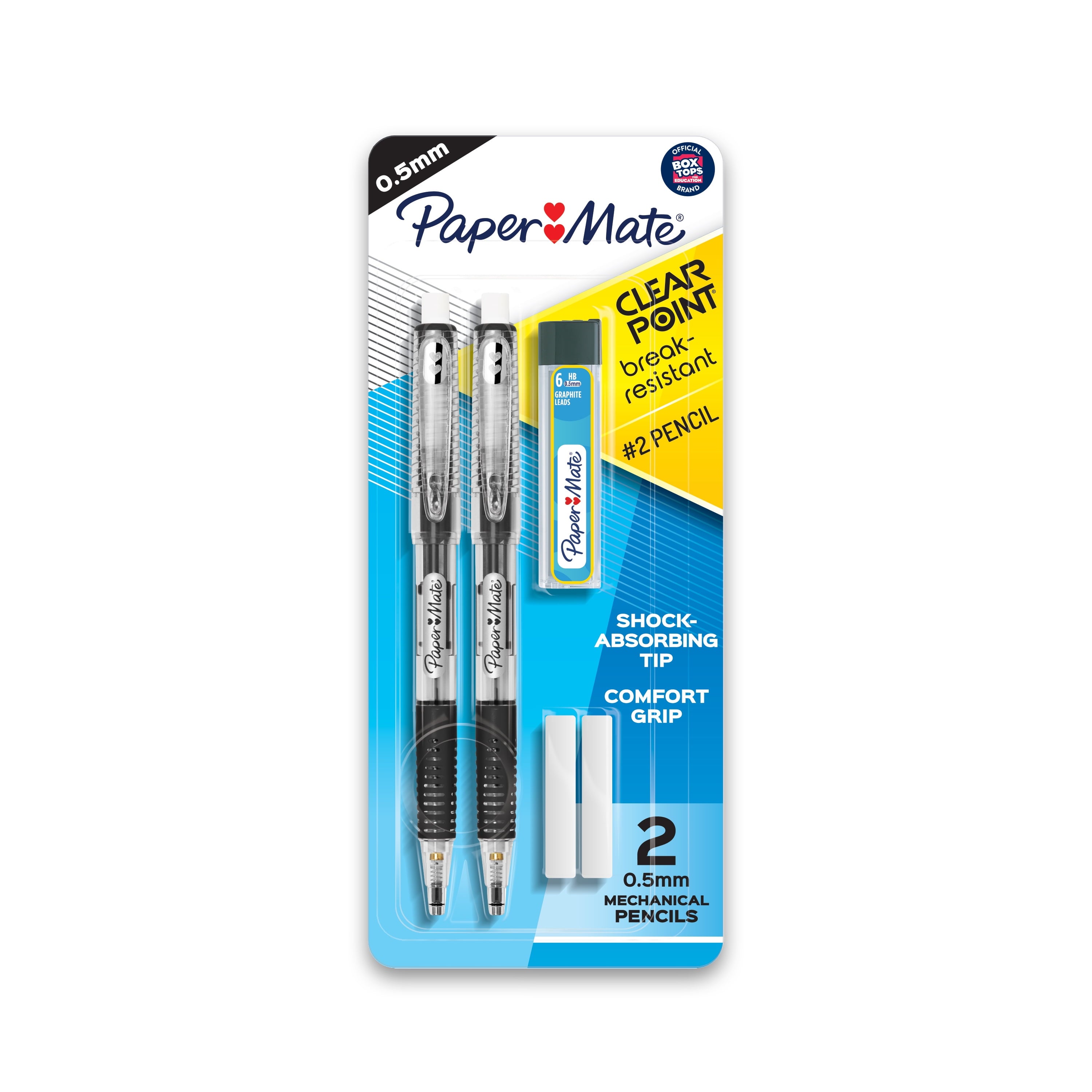 Paper Mate Clearpoint Mechanical Pencils, HB #2 Lead (0.5mm), with Lead Refills and 2 Erasers