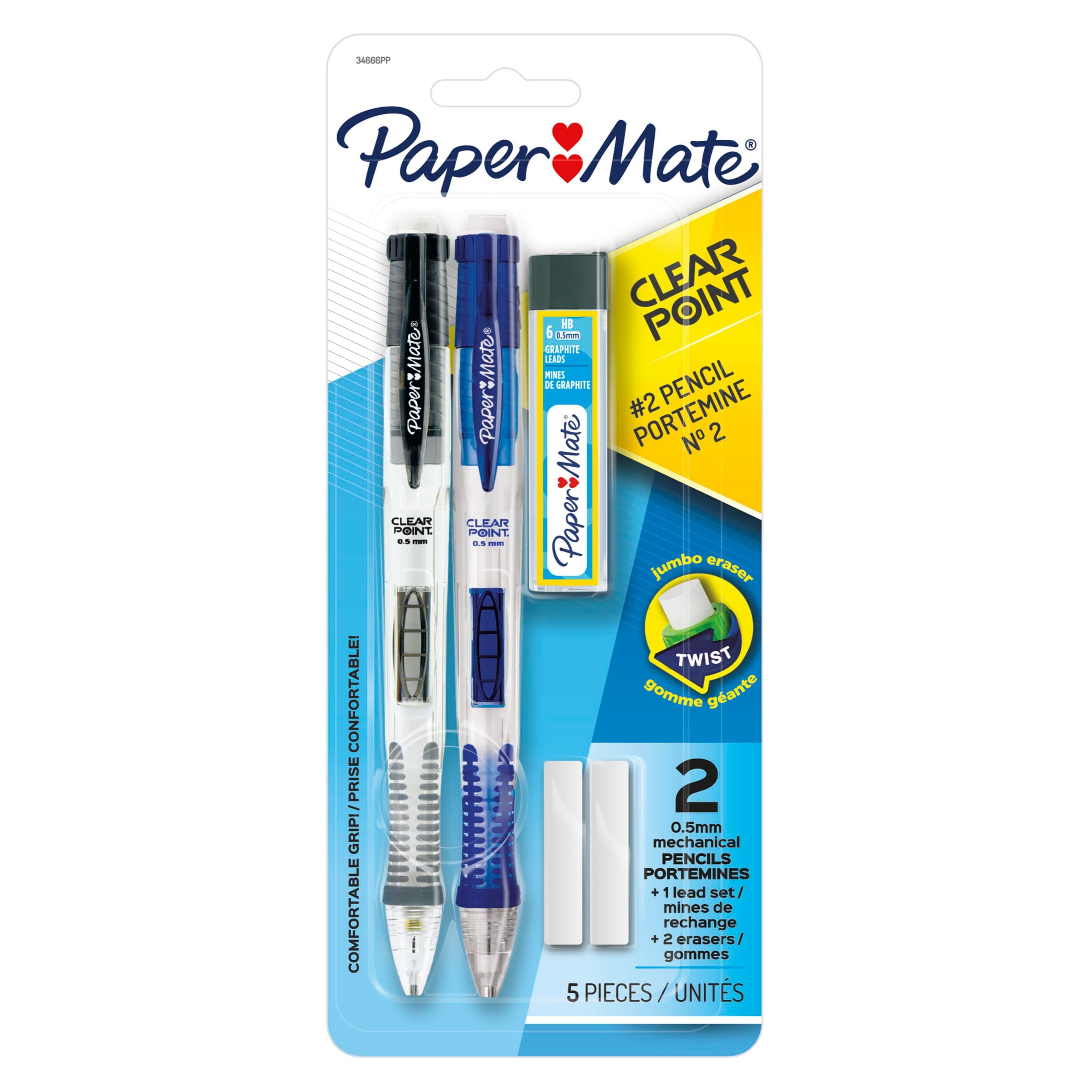 Paper Mate Clearpoint Mechanical Pencils Starter Set, HB #2 Lead, 0.5mm, 2 Count