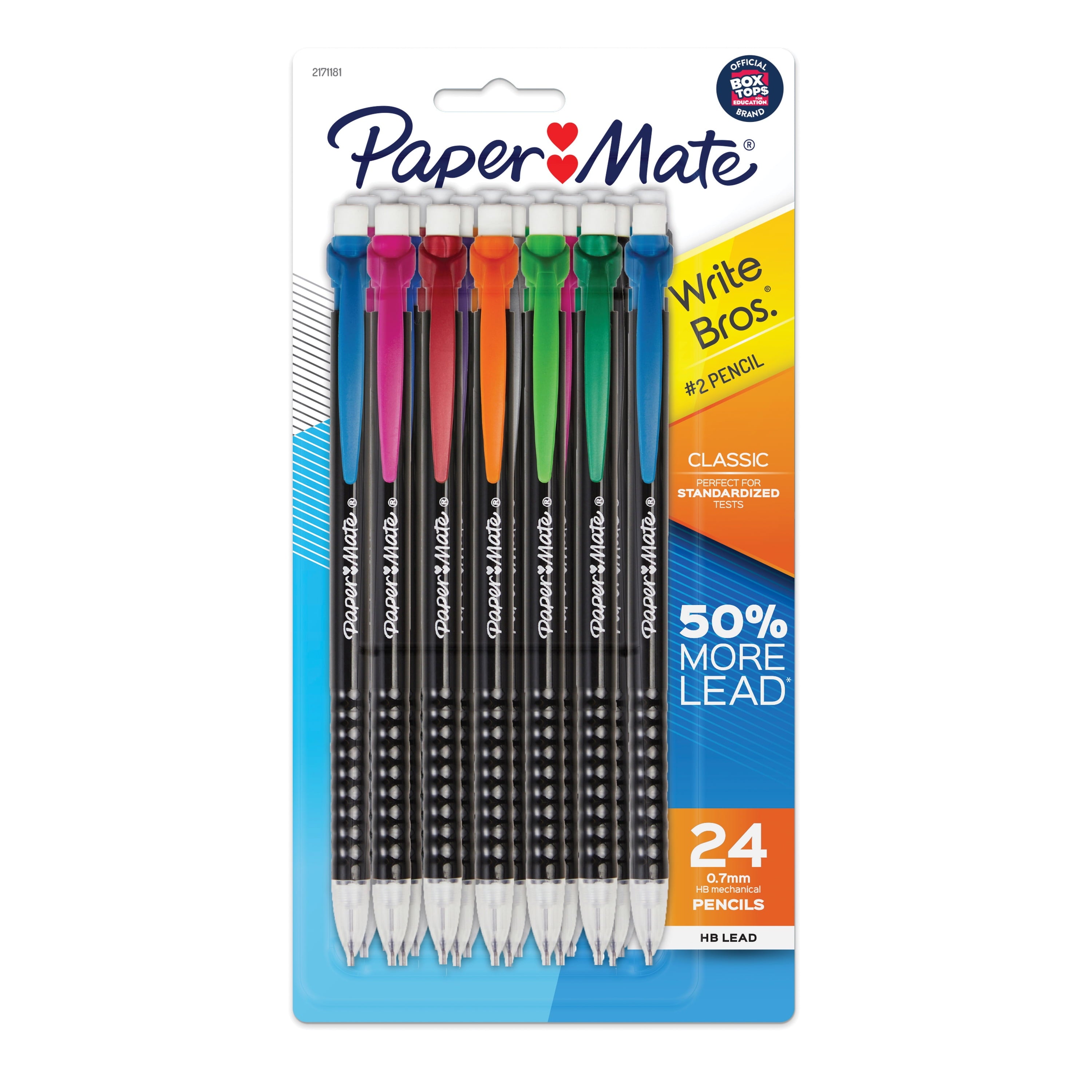 Paper Mate Mechanical Pencils, Write Bros. Classic #2 Pencil, Assorted Colors, 0.7mm, 24 Count